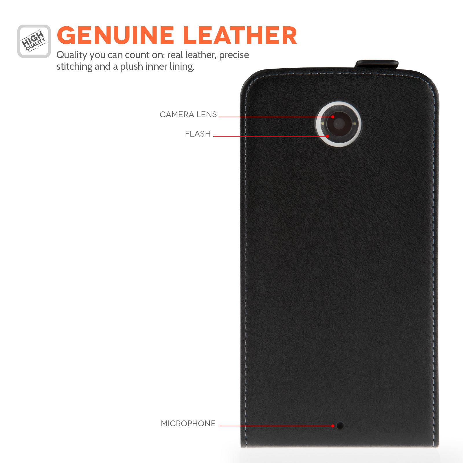 Caseflex Google Nexus 6 Real Leather Flip Case - Black