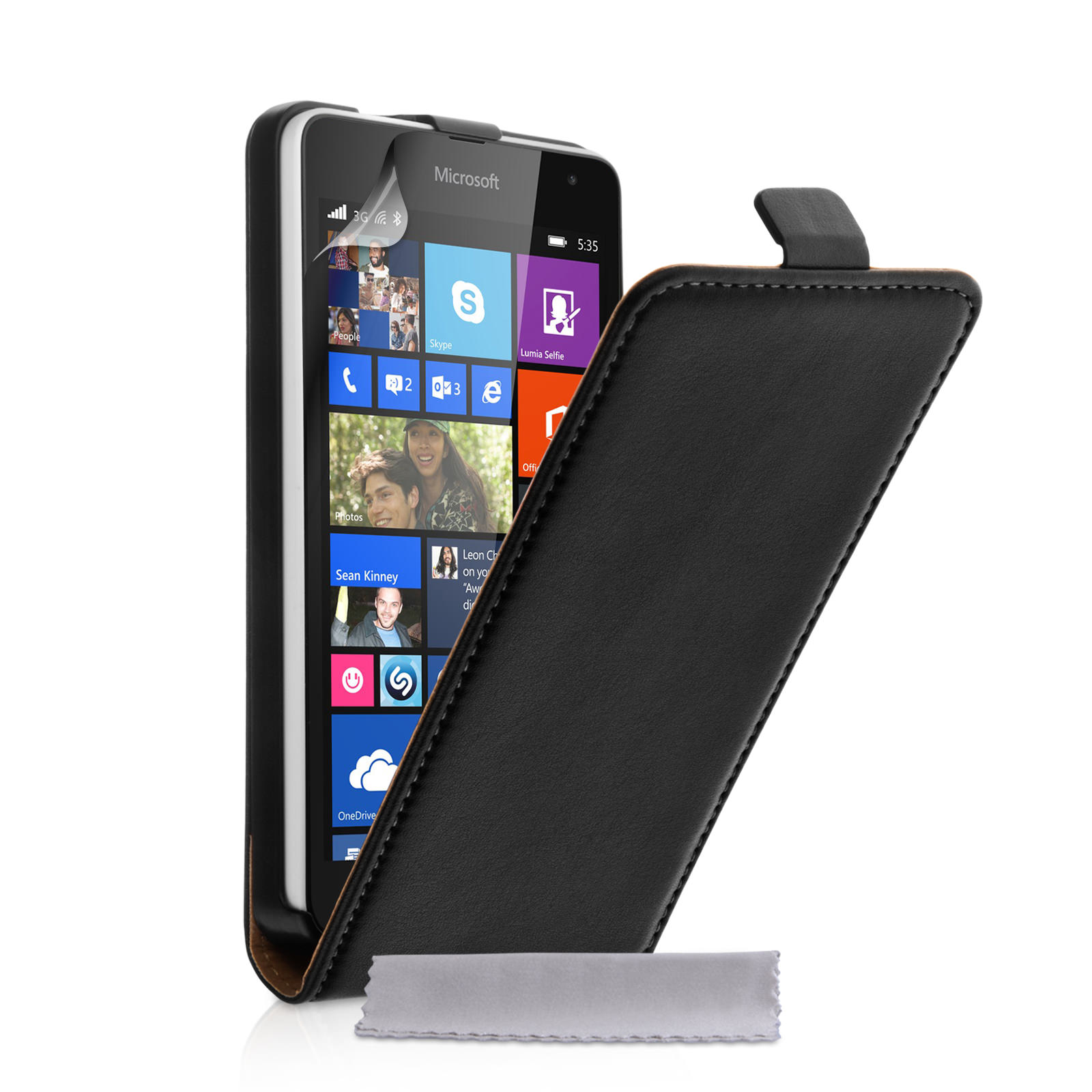 Caseflex Microsoft Lumia 535 Real Leather Flip Case - Black