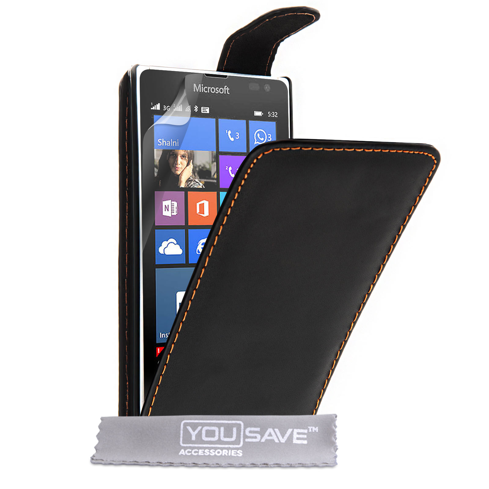YouSave Microsoft Lumia 532 Leather-Effect Flip Case - Black