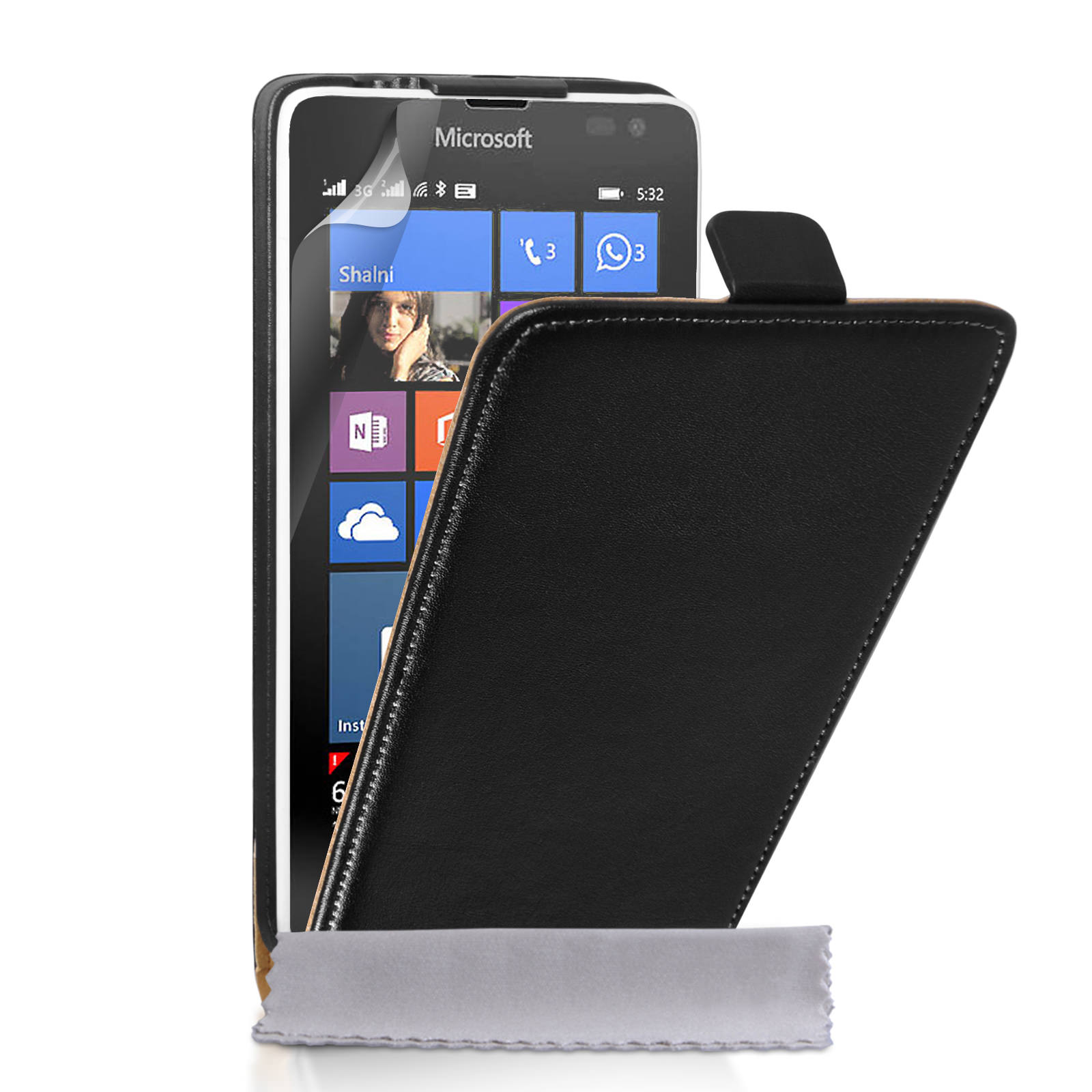 Caseflex Microsoft Lumia 532 Real Leather Flip Case - Black