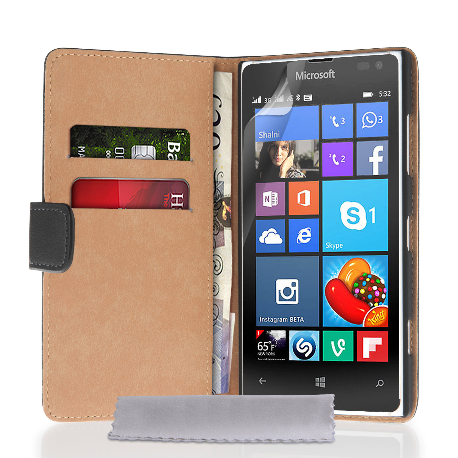Caseflex Microsoft Lumia 532 Real Leather Wallet Case - Black