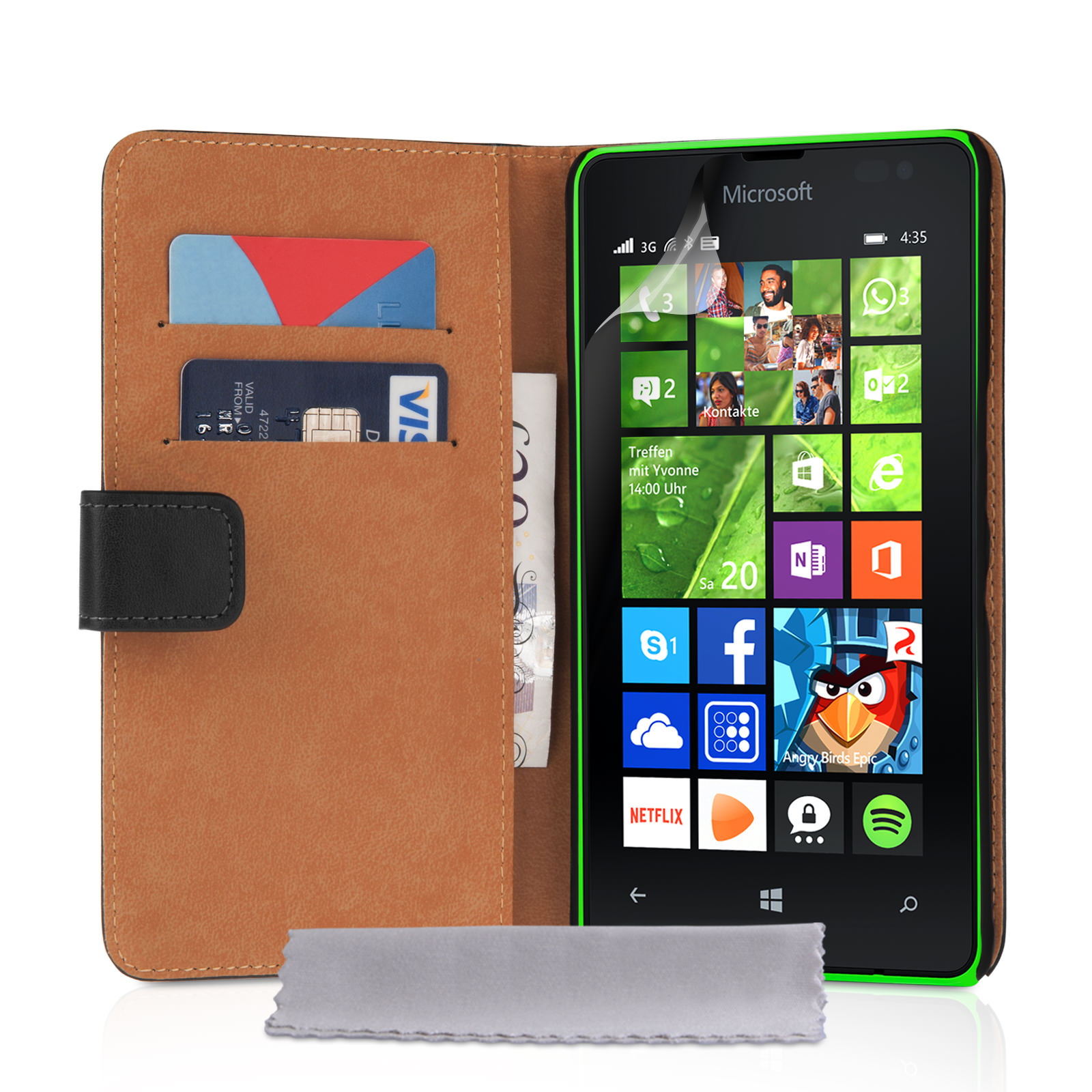 Caseflex Microsoft Lumia 435 Real Leather Wallet Case - Black