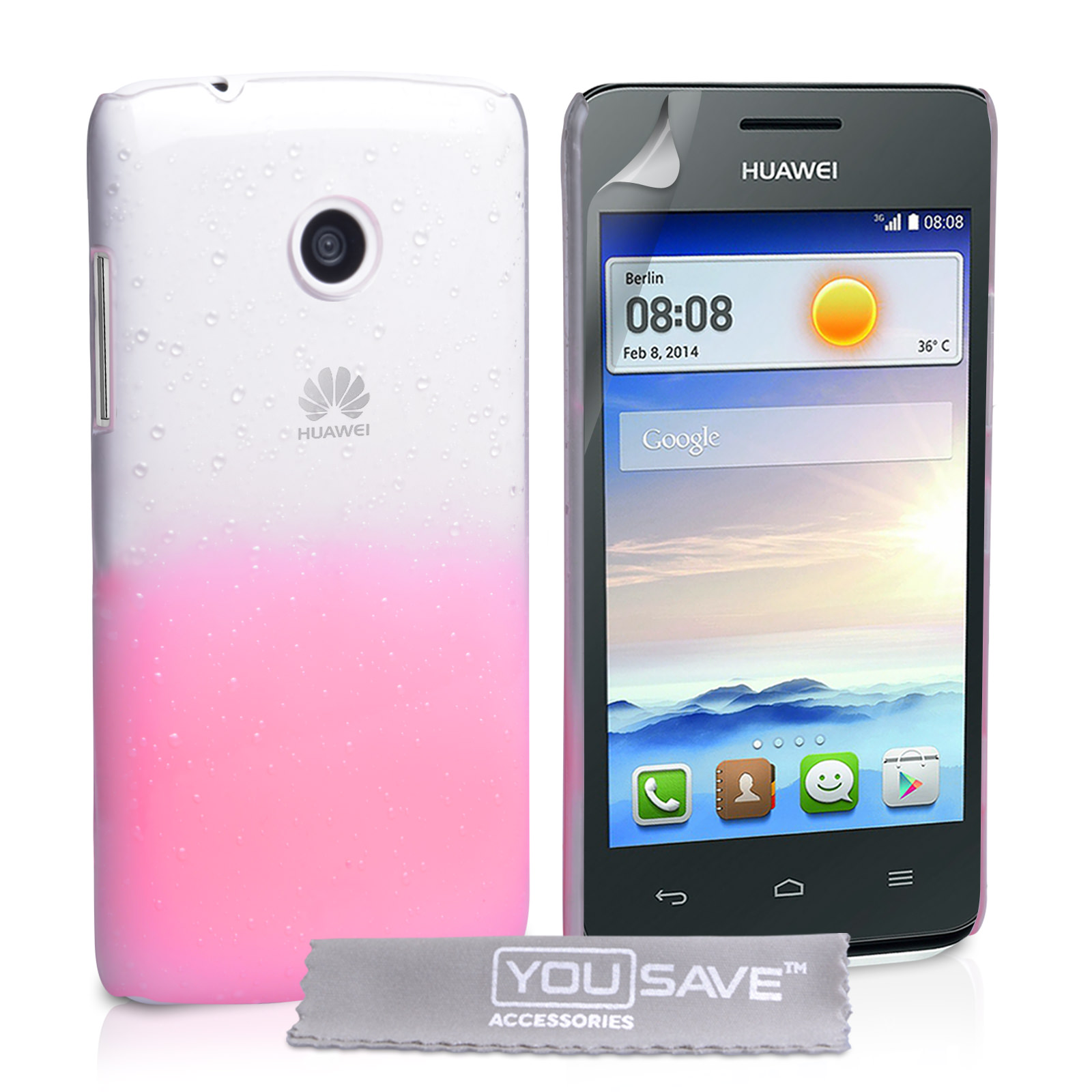 YouSave Huawei Ascend Y330 Raindrop Hard Case - Baby Pink-Clear