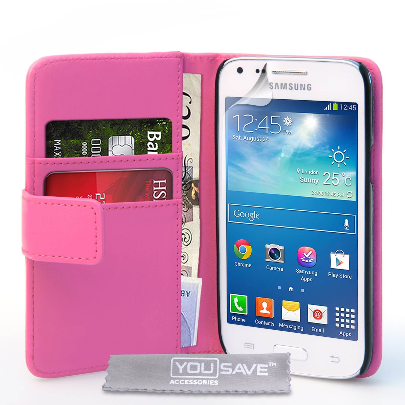 YouSave Samsung Galaxy Core Plus Leather-Effect Wallet Case - Hot Pink