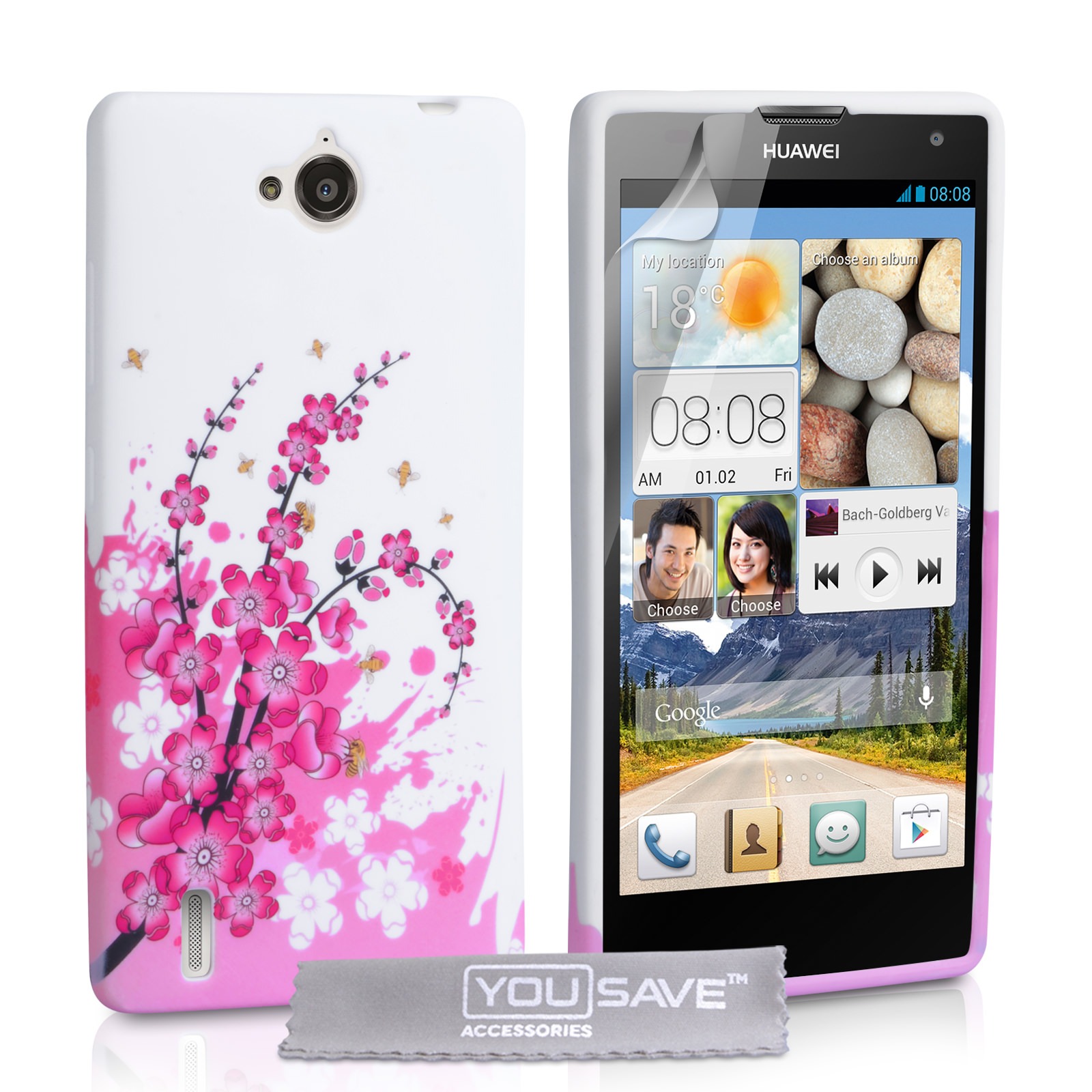 YouSave Accessories Huawei Ascend G740 Floral Bee Silicone Gel Case