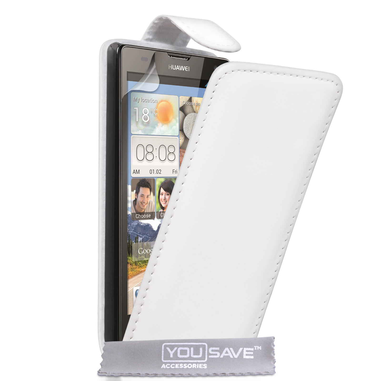 YouSave Huawei Ascend G740 Leather-Effect Flip Case - White