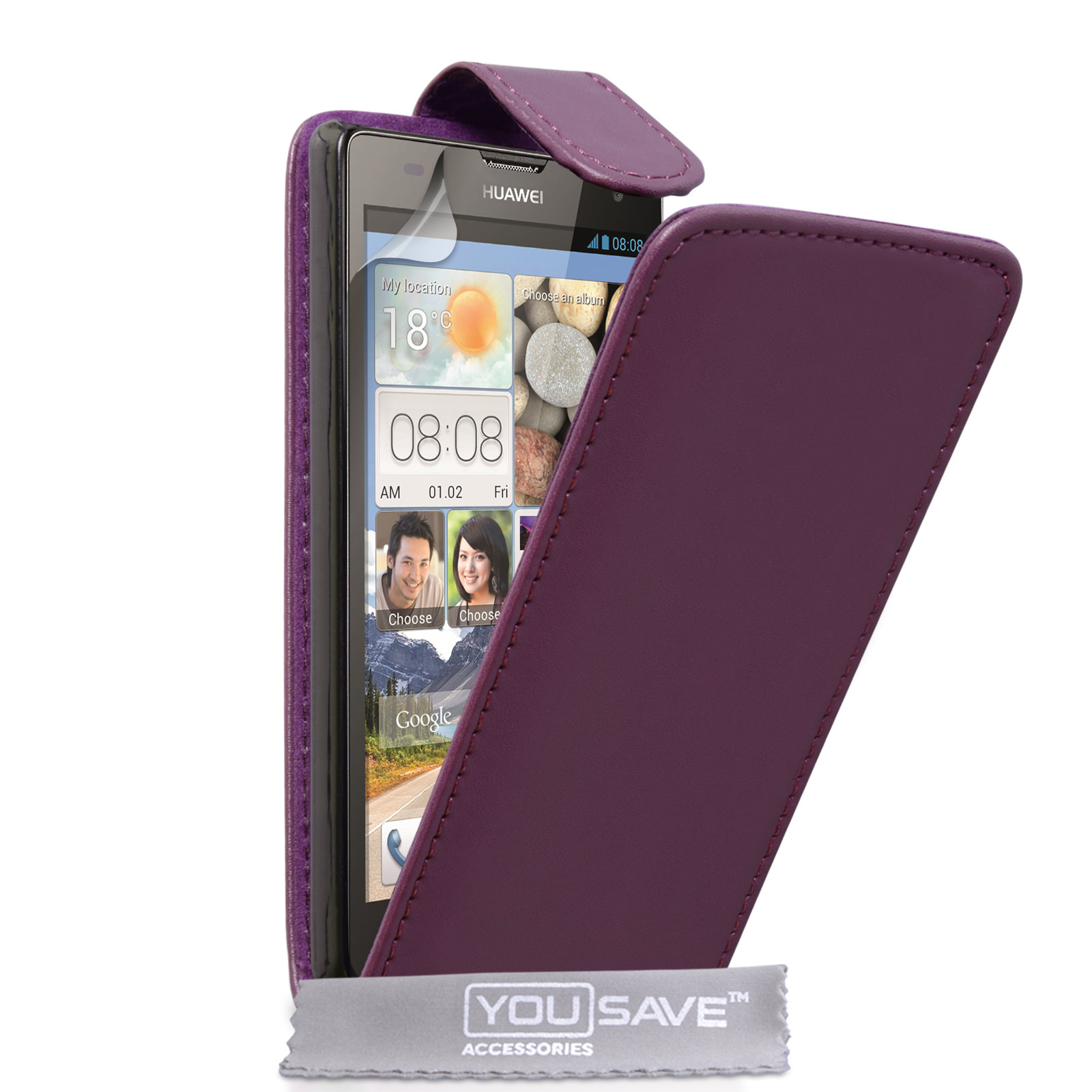 YouSave Huawei Ascend G740 Leather-Effect Flip Case - Purple