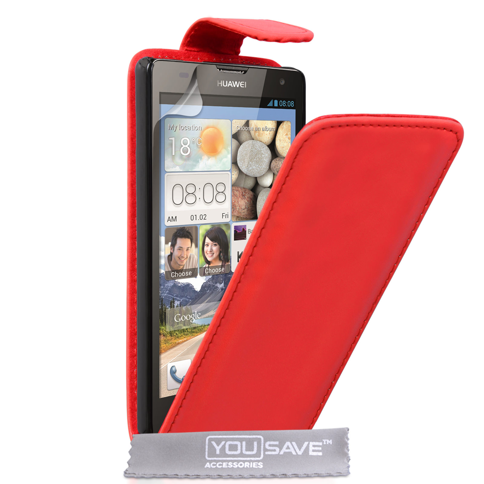 YouSave Accessories Huawei Ascend G740 Leather-Effect Flip Case - Red