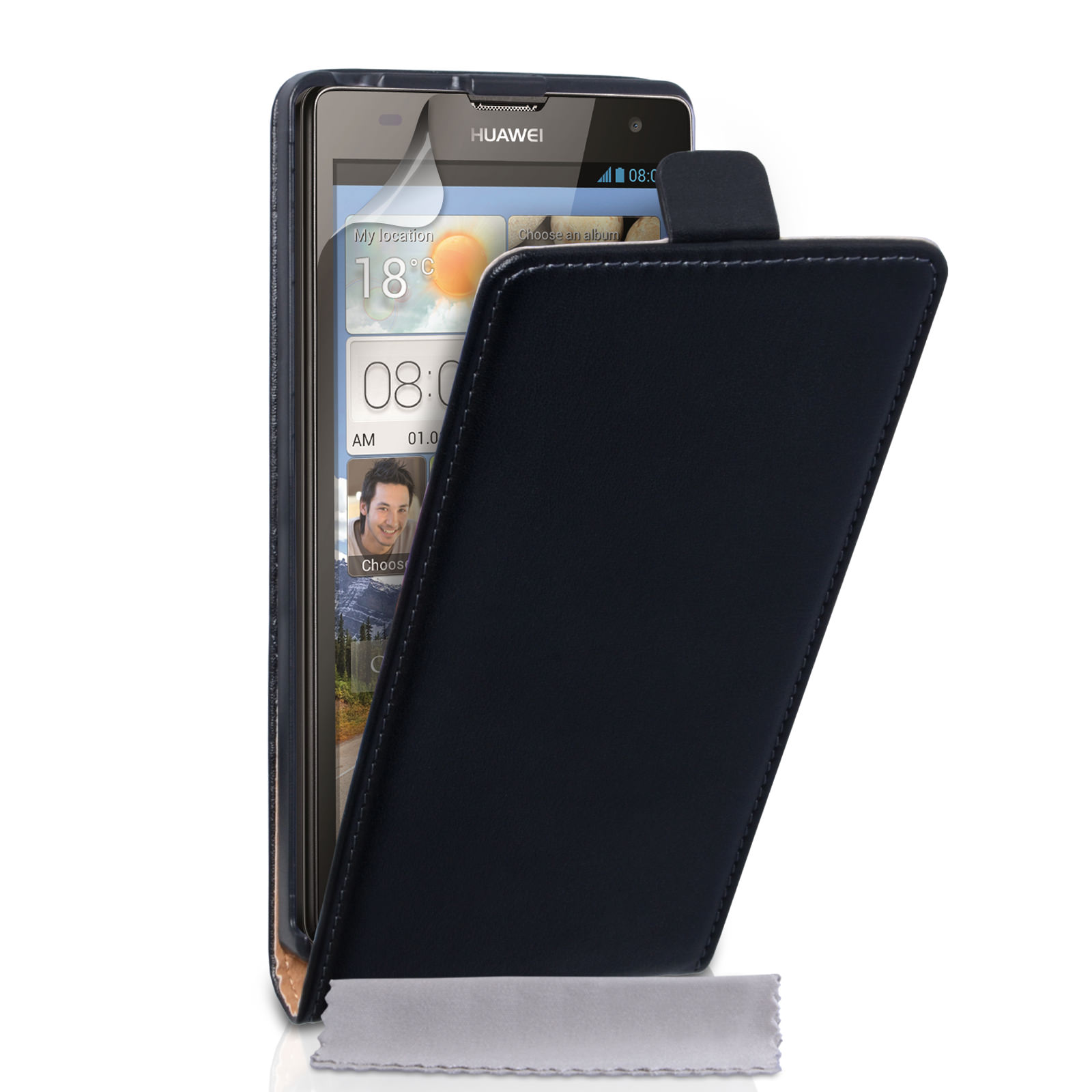 Caseflex Huawei Ascend G740 Real Leather Flip Case - Black