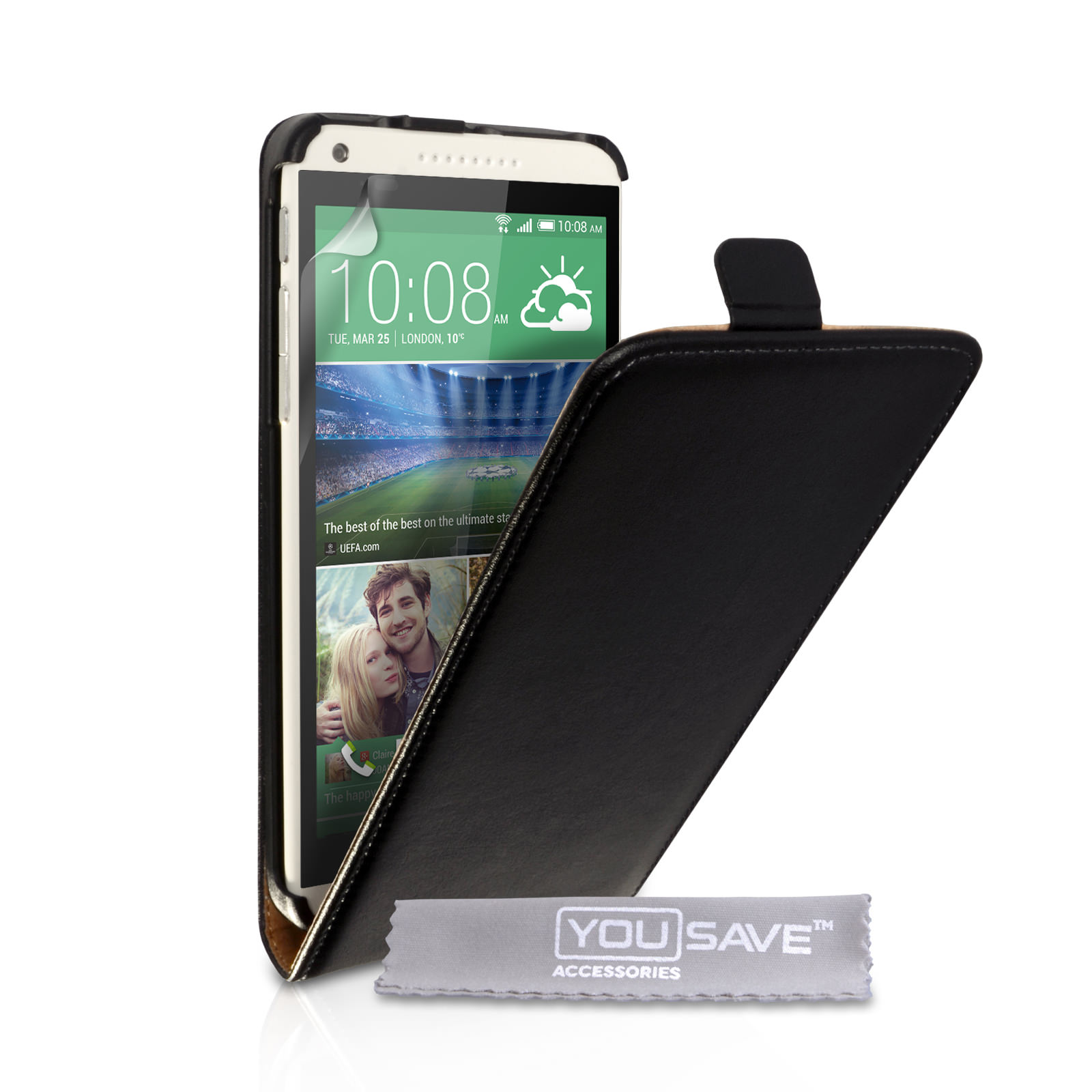 Caseflex HTC Desire 816 Real Leather Flip Case - Black