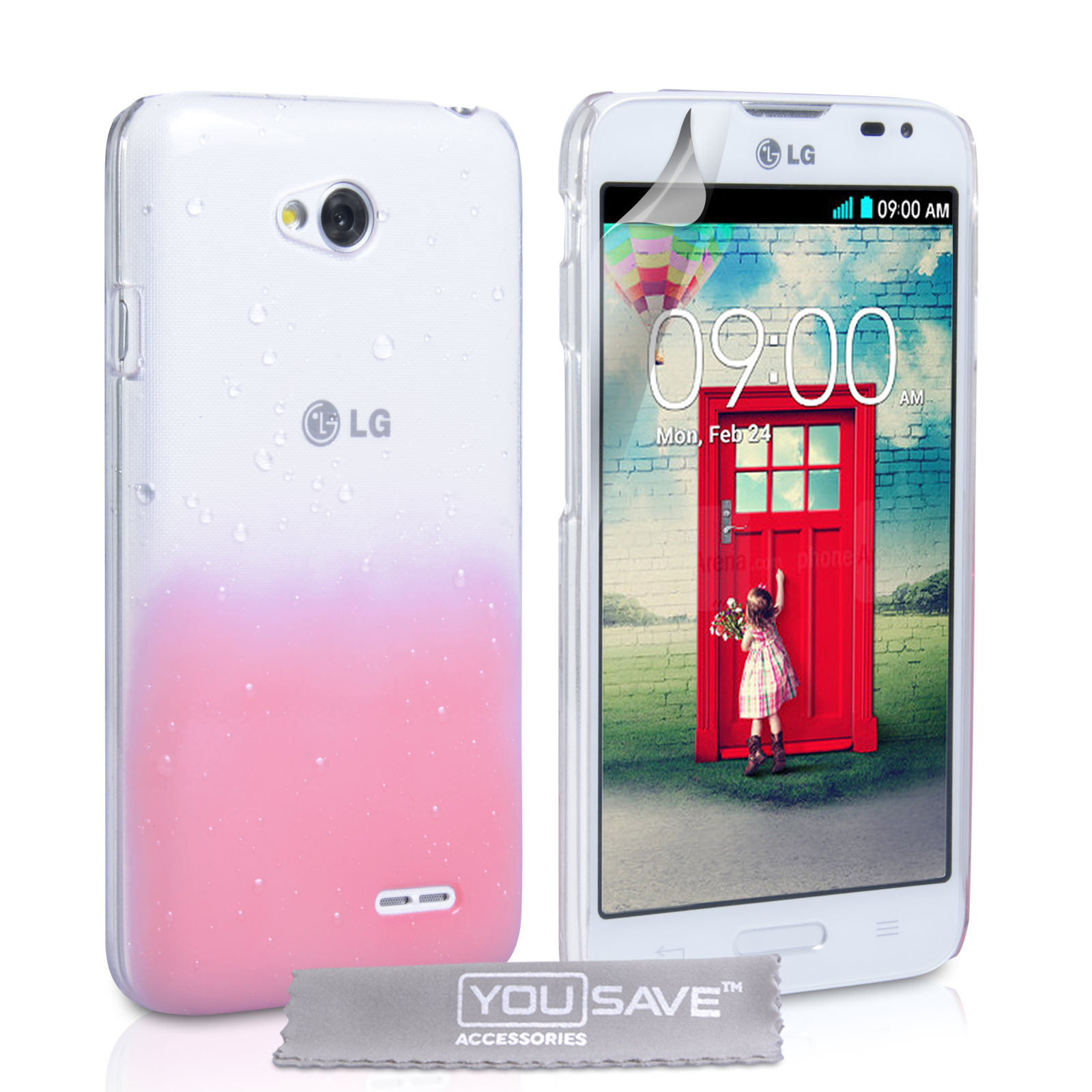 YouSave Accessories LG L70 Raindrop Hard Case - Baby Pink-Clear