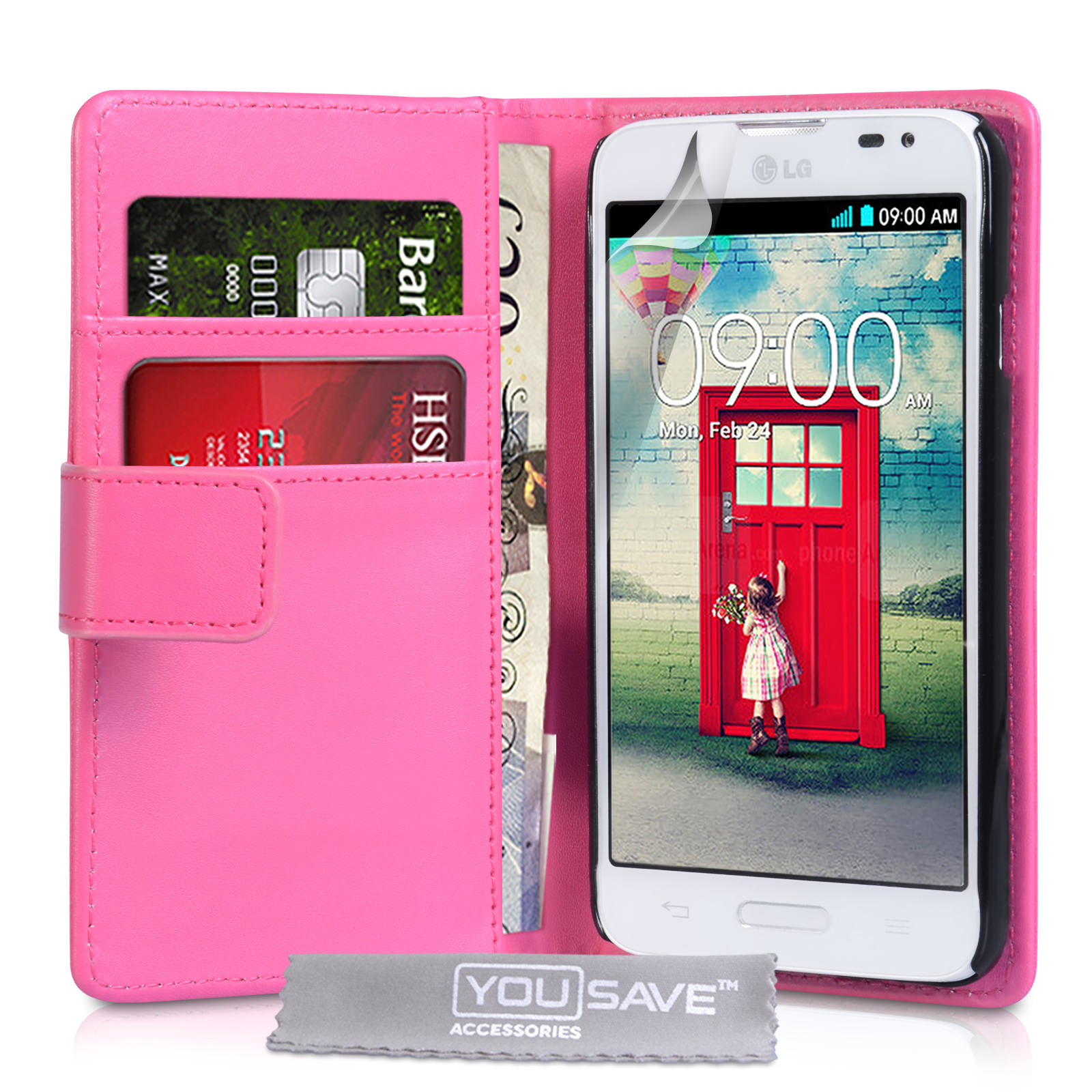 YouSave Accessories LG L70 Leather-Effect Wallet Case - Hot Pink