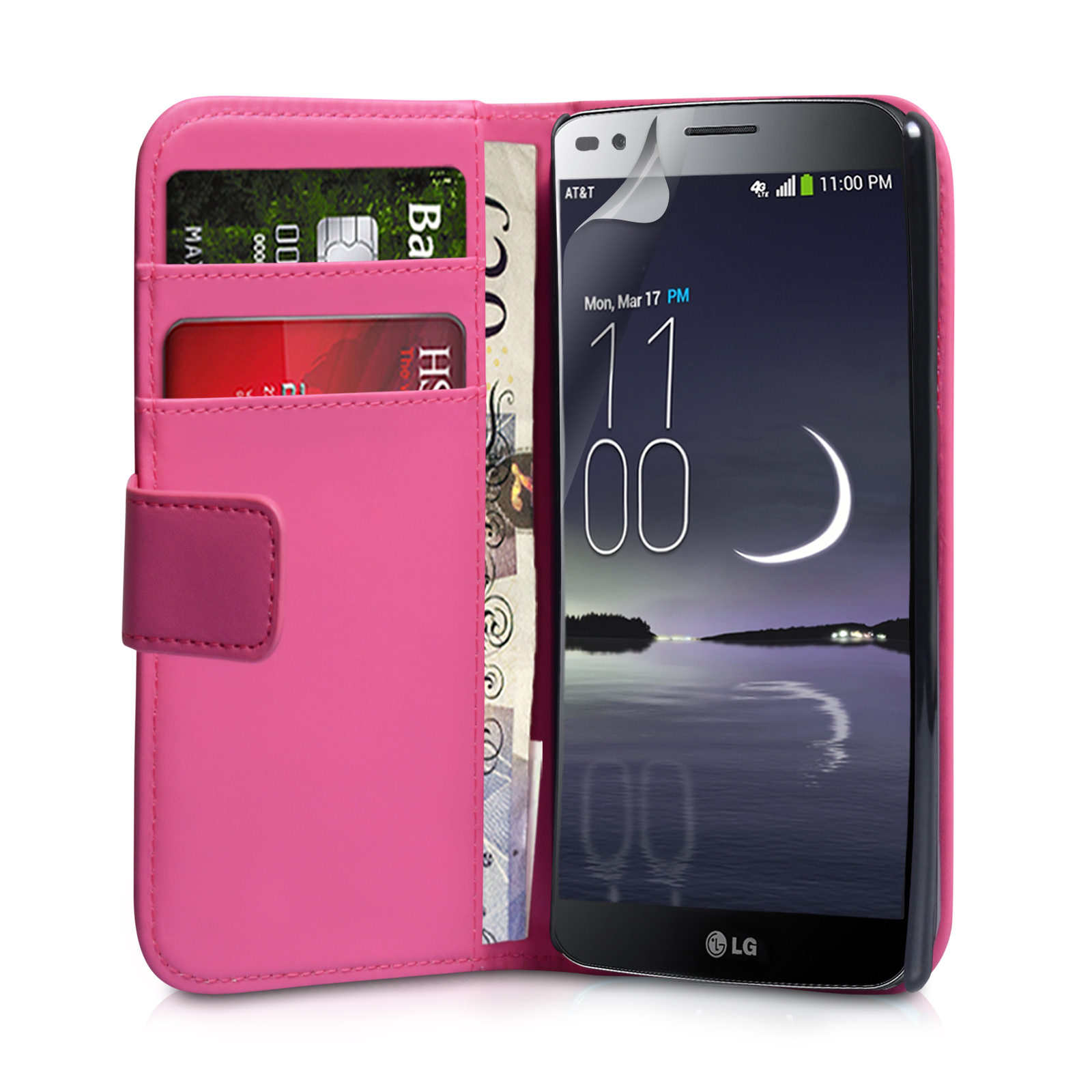 YouSave Accessories LG G Flex Leather-Effect Wallet Case - Hot Pink