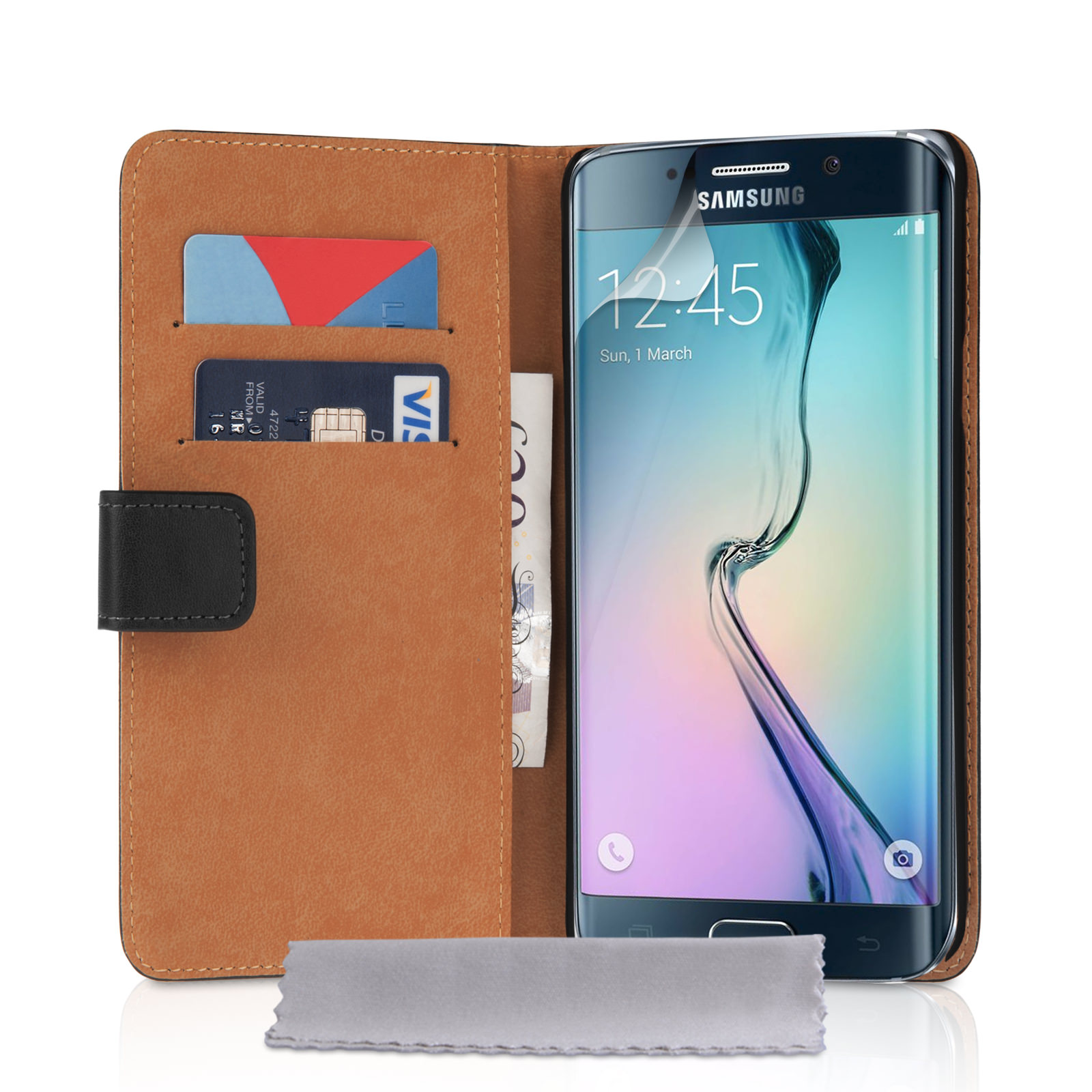 YouSave Samsung Galaxy S6 Edge Real Leather Wallet Case - Black