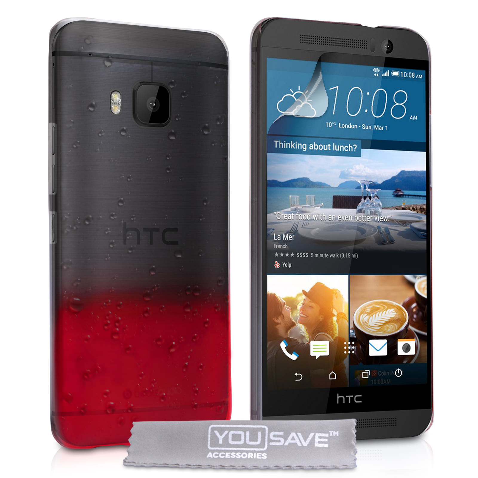 YouSave HTC M9 Raindrop Hard Case - Red-Clear