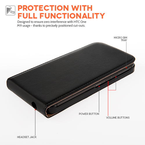 Caseflex HTC M9 Real Leather Flip Case - Black