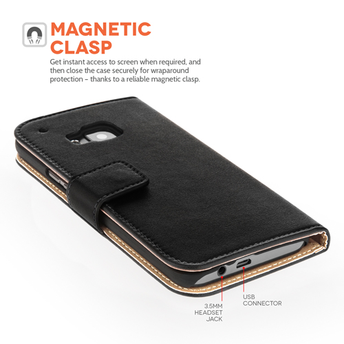 Caseflex HTC M9 Real Leather Wallet Case - Black