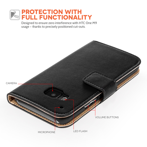 Caseflex HTC M9 Real Leather Wallet Case - Black