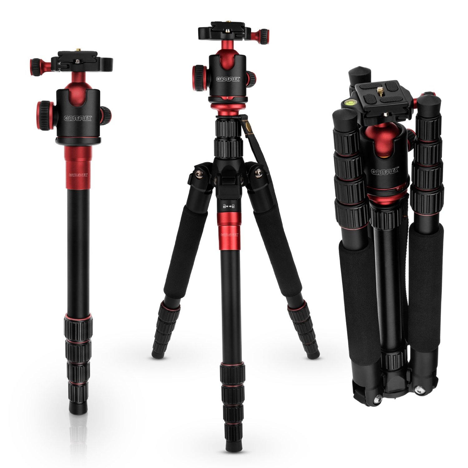 Caseflex Premium Alloy Camera Tripod Pro Red