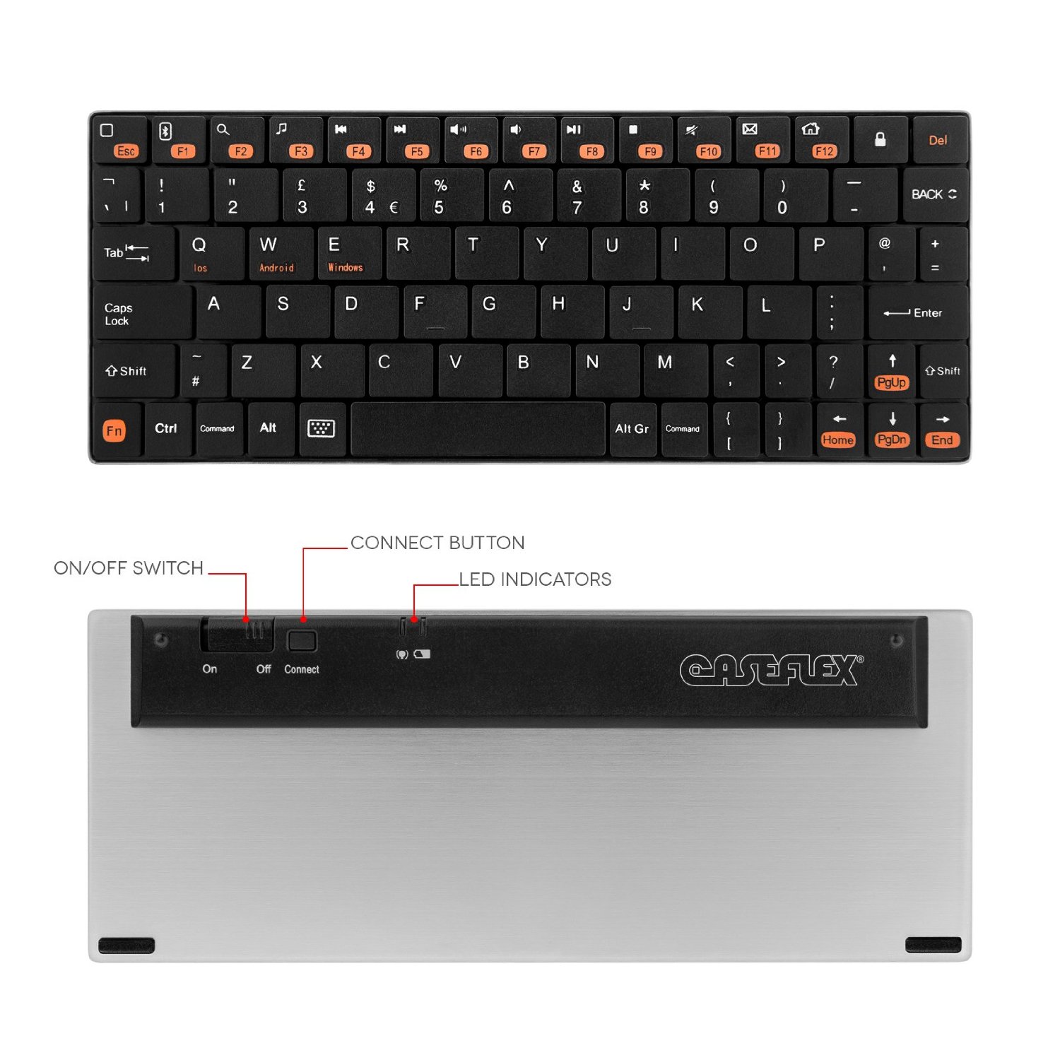 Caseflex Ultra Compact Universal Bluetooth Keyboard -Black & Silver