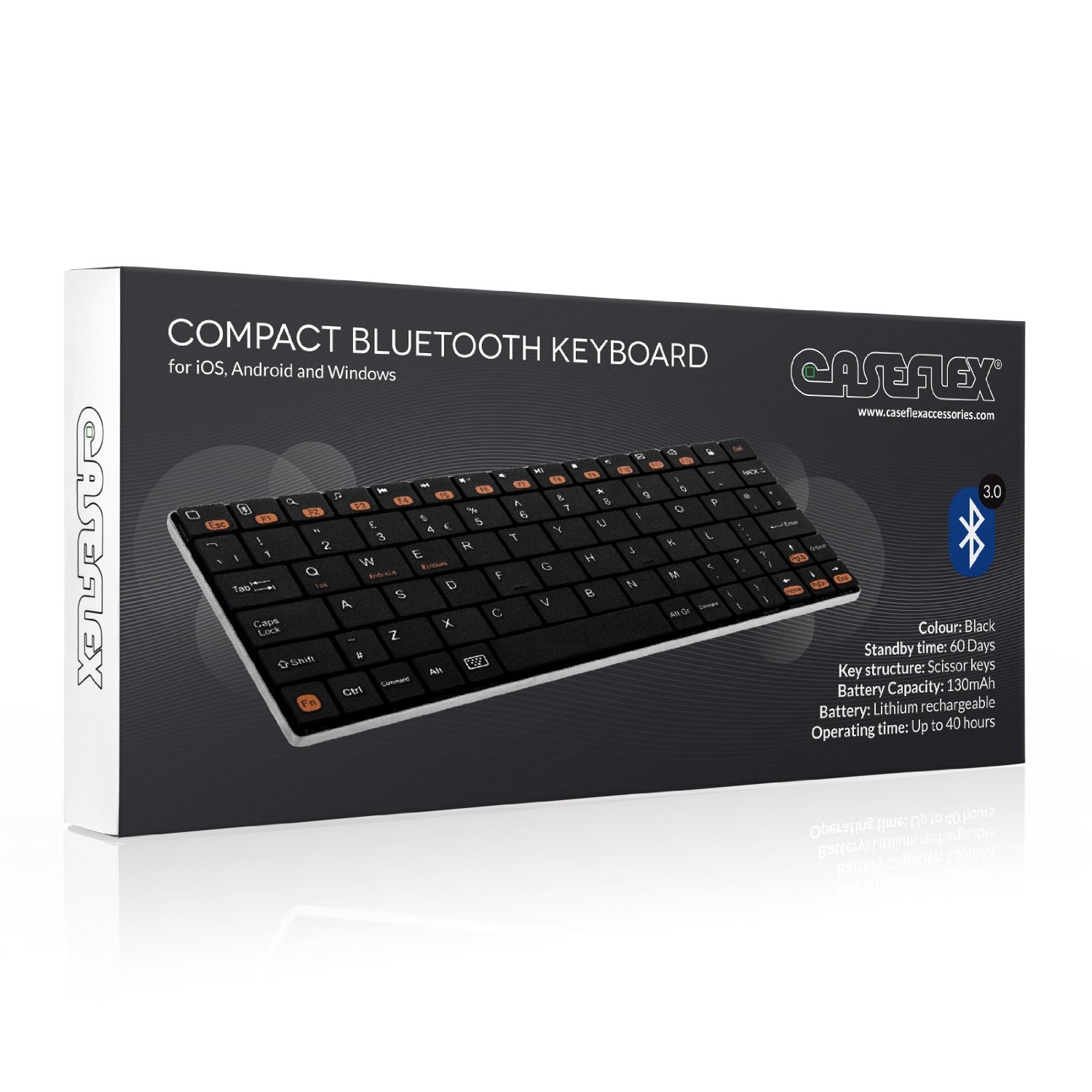 Caseflex Ultra Compact Universal Bluetooth Keyboard -Black & Silver