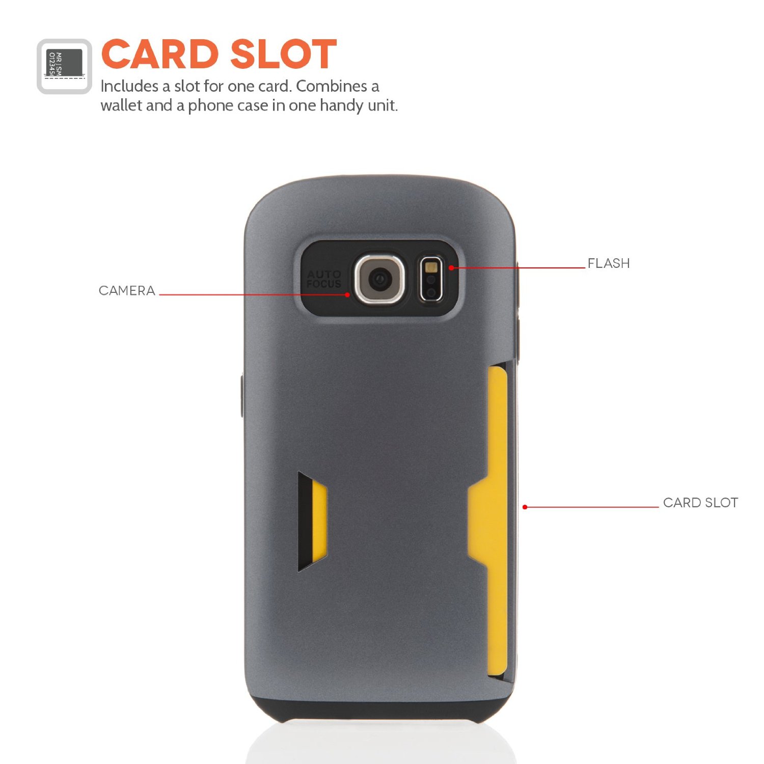 Caseflex Samsung Galaxy S6 Hard Case With Card Slots Matte Finish - Gun Metal Case