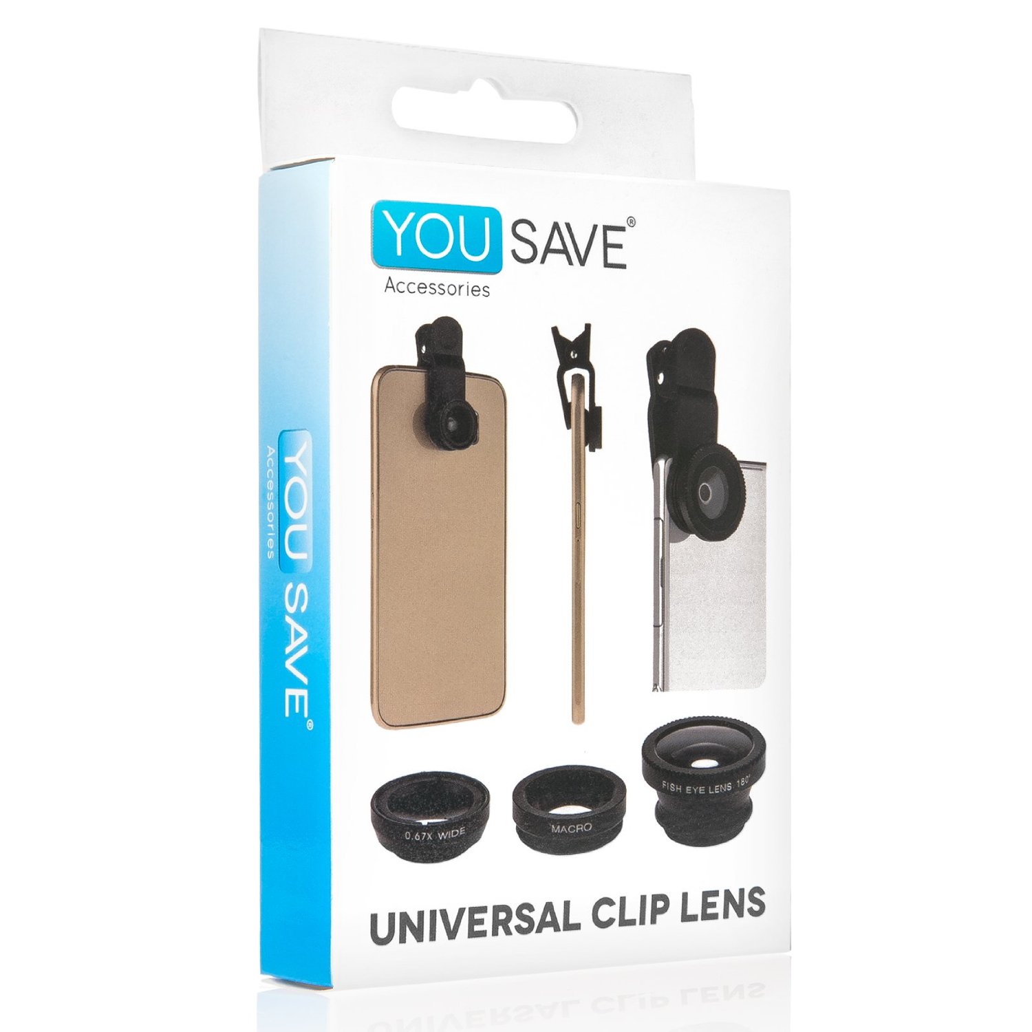 YouSave Accessories 3In1 Universal Clip On Camera Lens Set For Smartphones - Silver