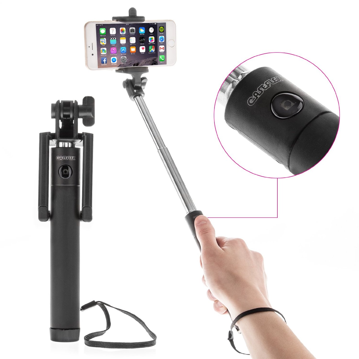 Caseflex Bluetooth Selfie Stick With Built In Remote - Black