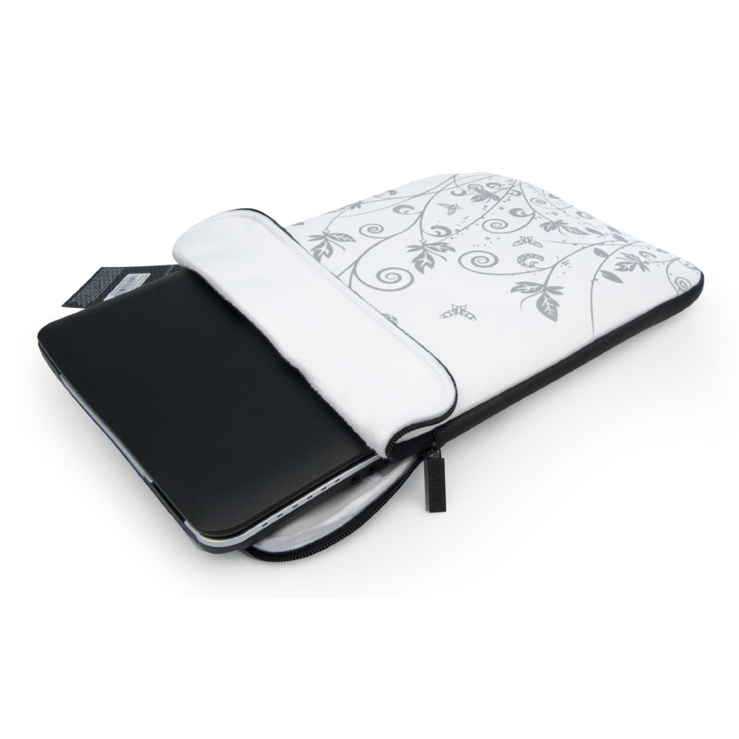 Caseflex 15.6 Inch  Laptop Case White / Silver Floral Butterfly Neoprene Sleeve Cover