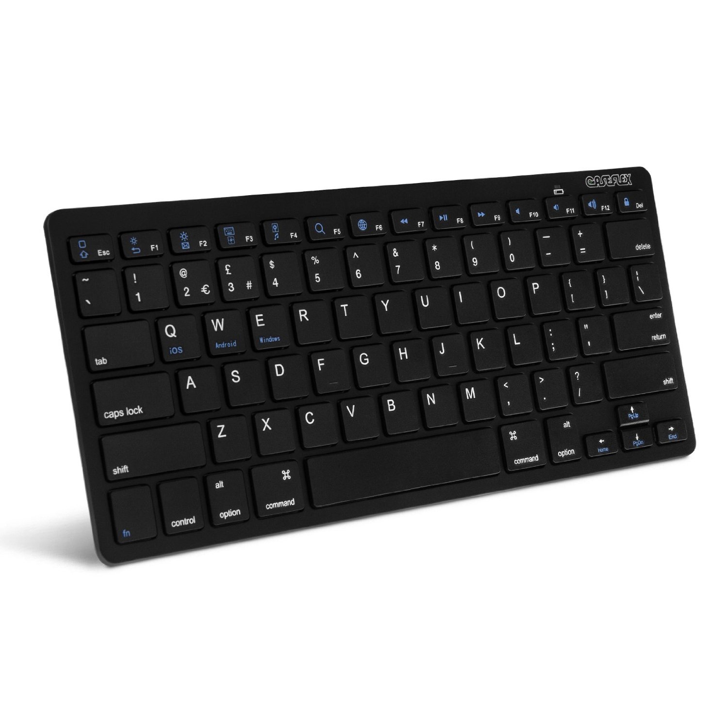 Caseflex Ultra Slim Wireless Bluetooth Keyboard for All iOS, iPad, Android, Mac, & Windows Devices - Black