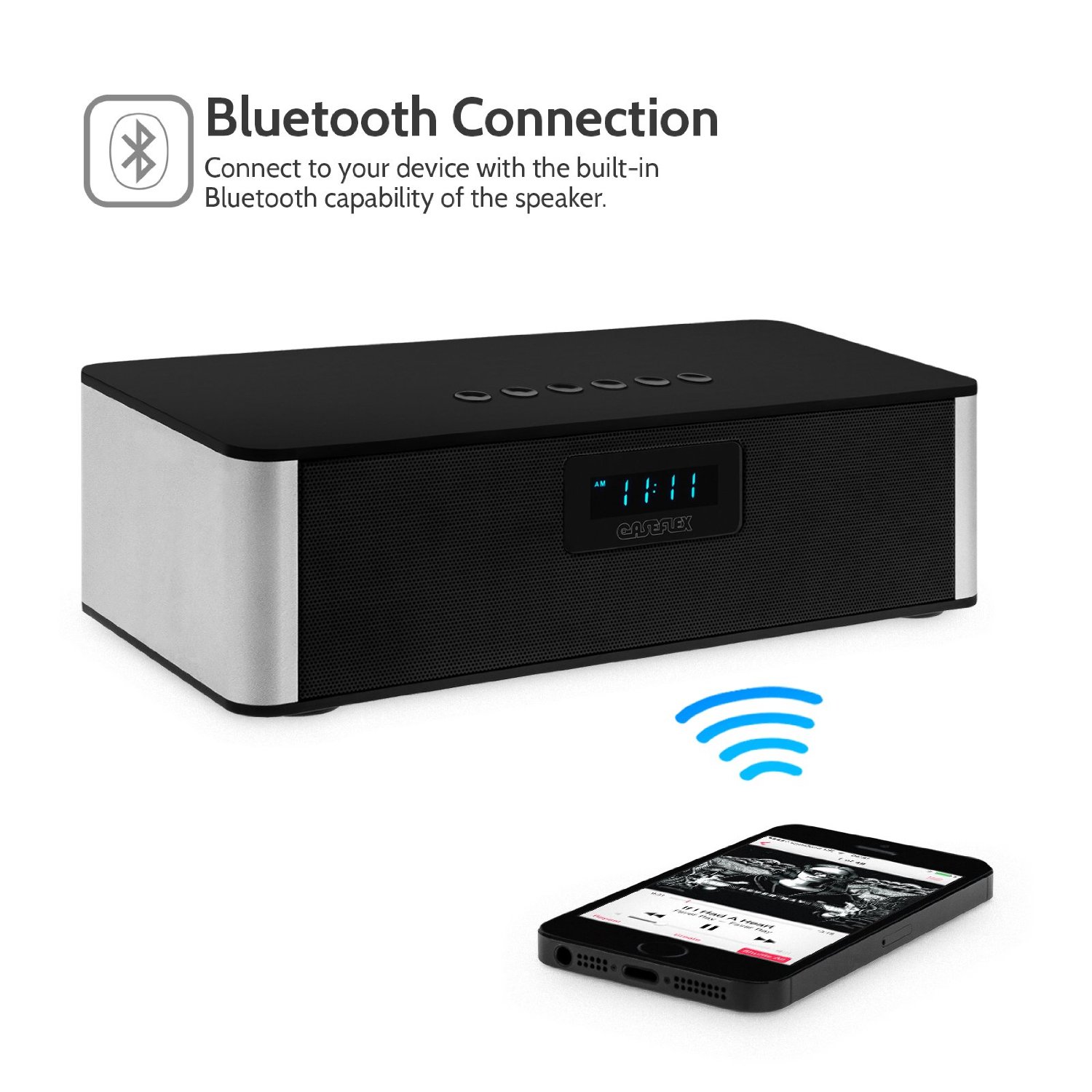 Caseflex Wireless Bluetooth Speaker Black - Rechargable / Radio/ Alarm
