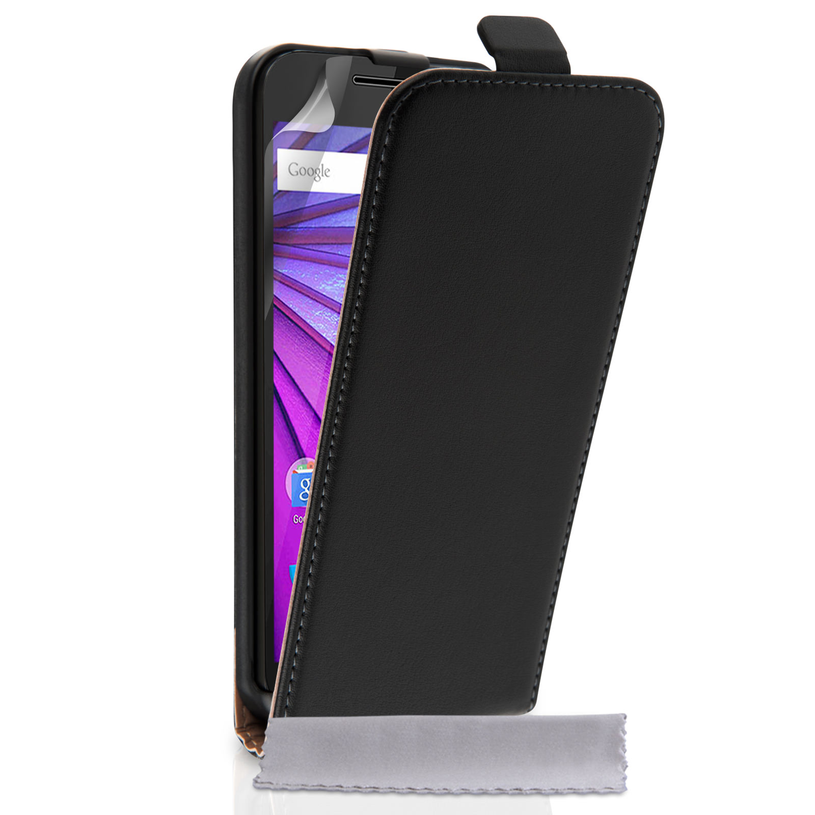 Caseflex Motorola Moto G 3rd Gen Real Leather Flip Case - Black