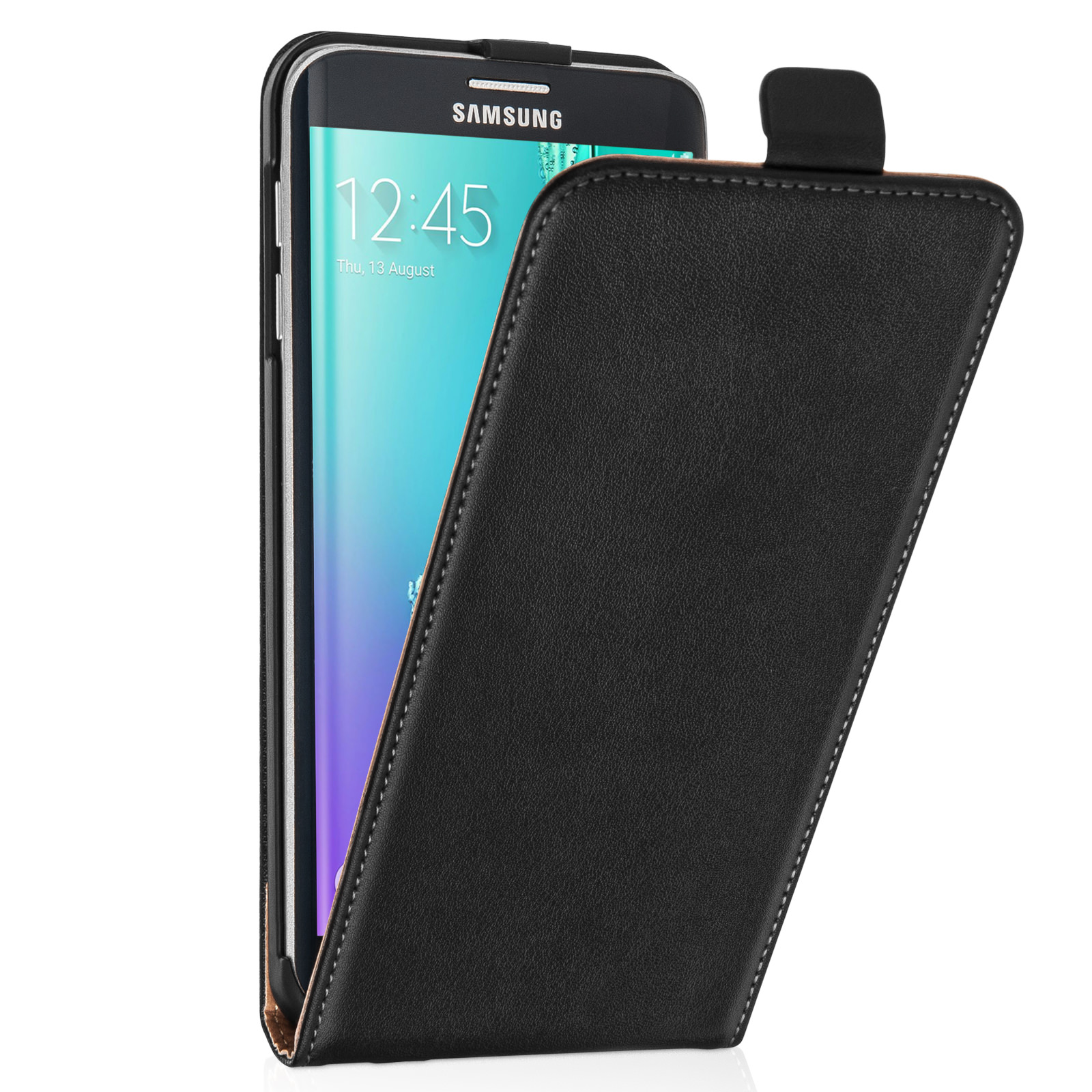 Yousave Accessories Samsung Galaxy S6 Edge Plus Real Leather Flip Case - Black 