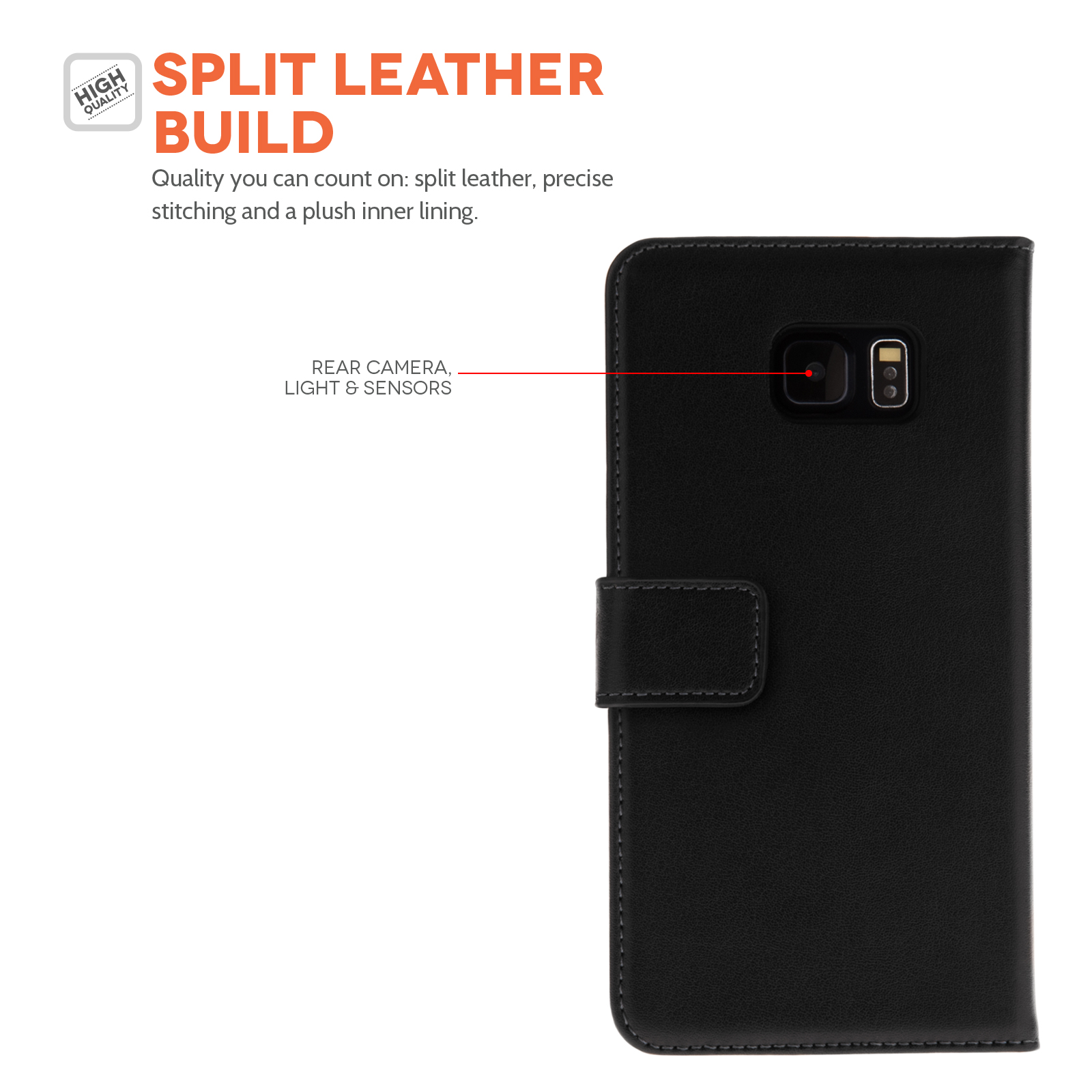 Yousave Accessories Samsung Galaxy S6 Edge Plus Real Leather Wallet Case -Black
