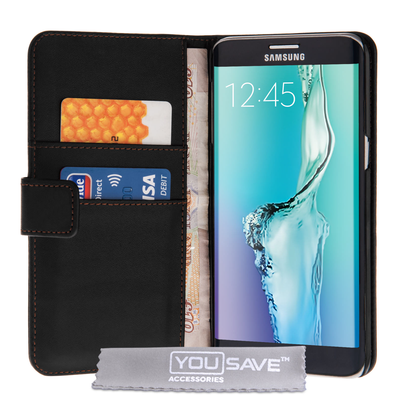 Yousave Accessories Samsung Galaxy S6 Edge Plus PU Leather Wallet Case -Black