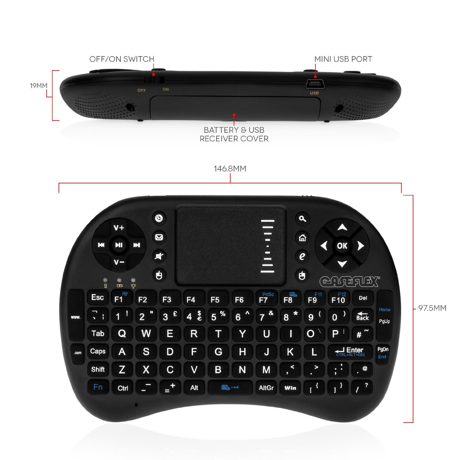 Caseflex 2.4Ghz Mini Wireless Keyboard (UK Version) - Black