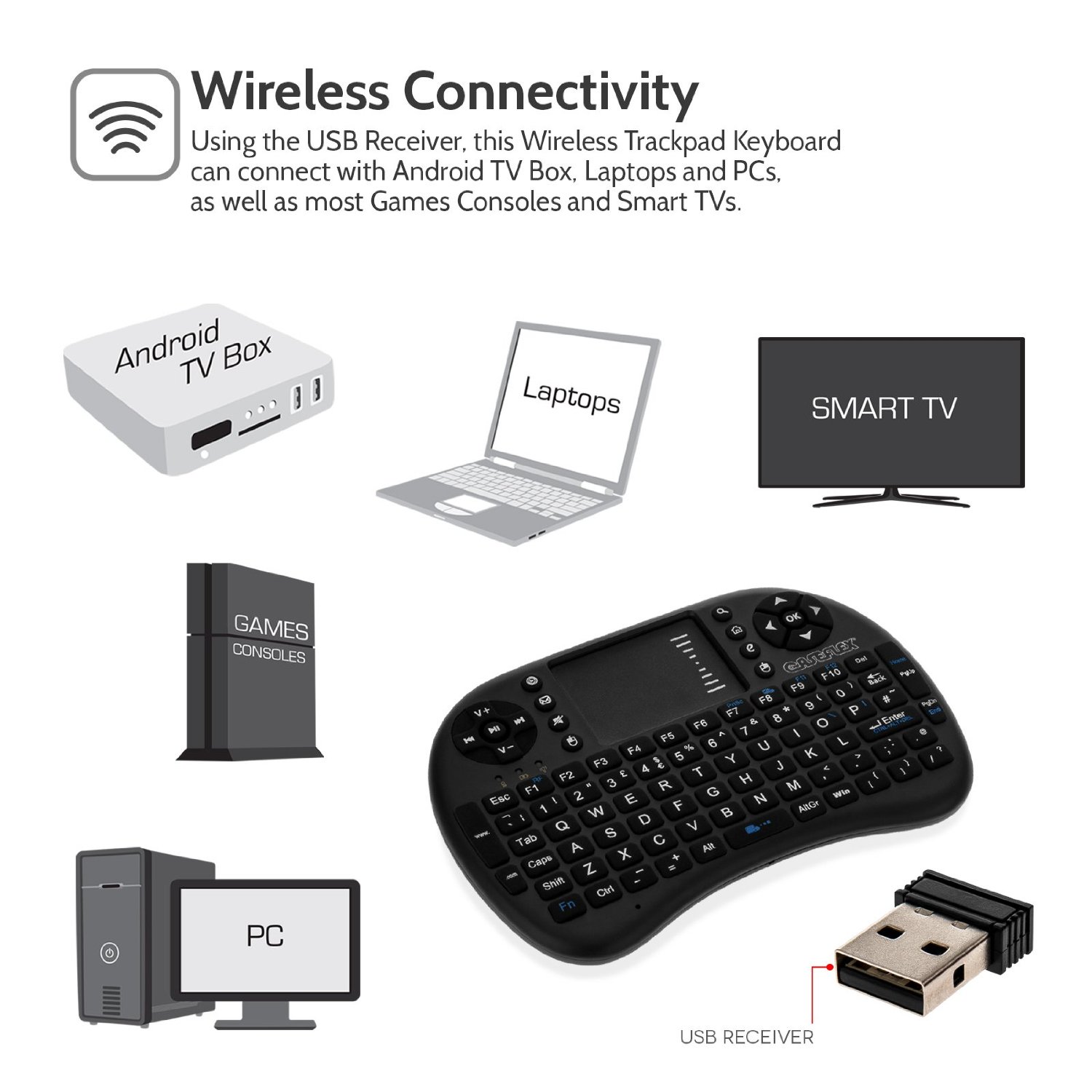 Caseflex 2.4Ghz Mini Wireless Keyboard (UK Version) - Black