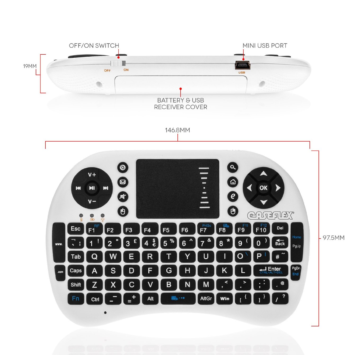 Caseflex 2.4Ghz Mini Wireless Keyboard (UK Version) - White