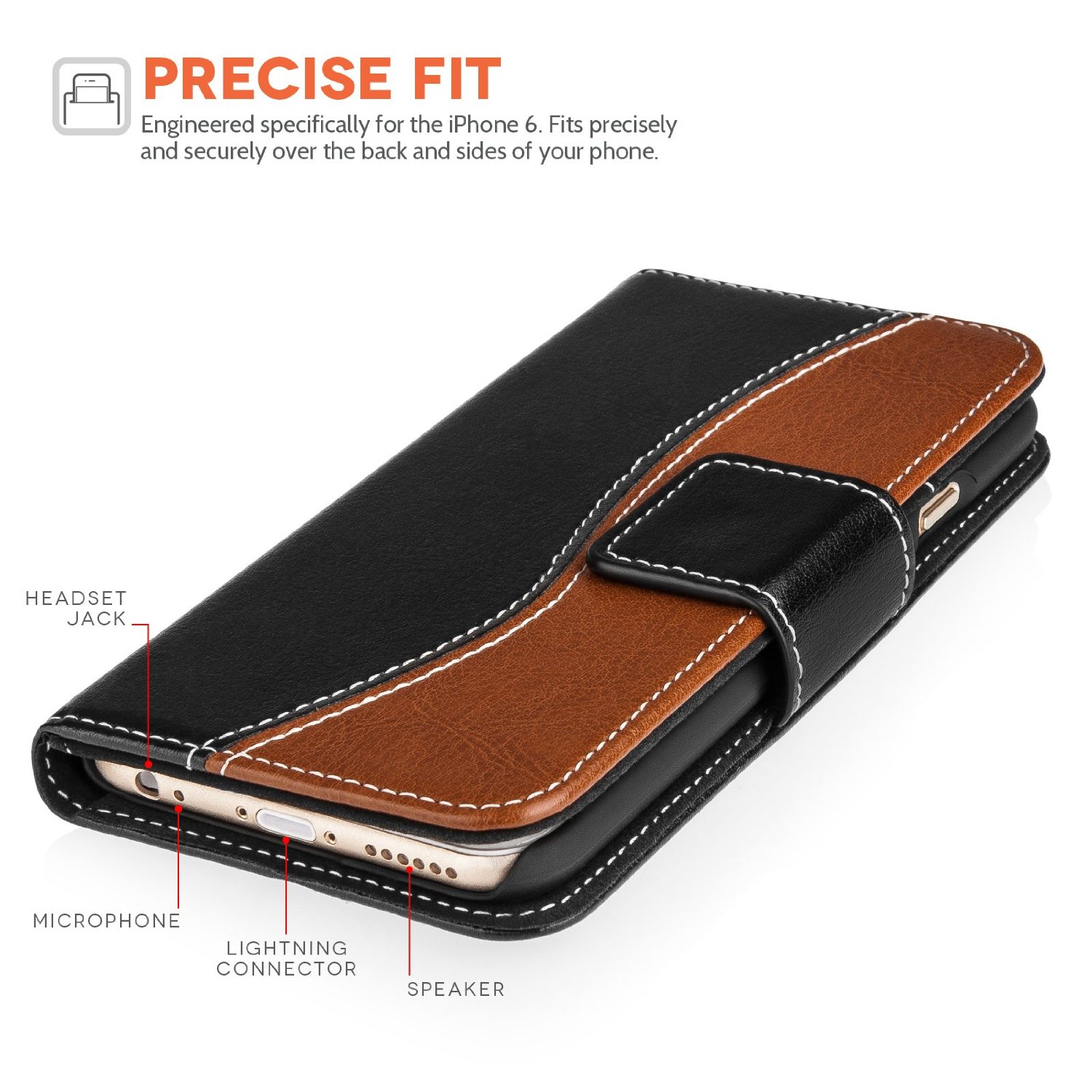 Caseflex iPhone 6  and 6s Premium Real Leather S-Line Stand Wallet - Black/Brown