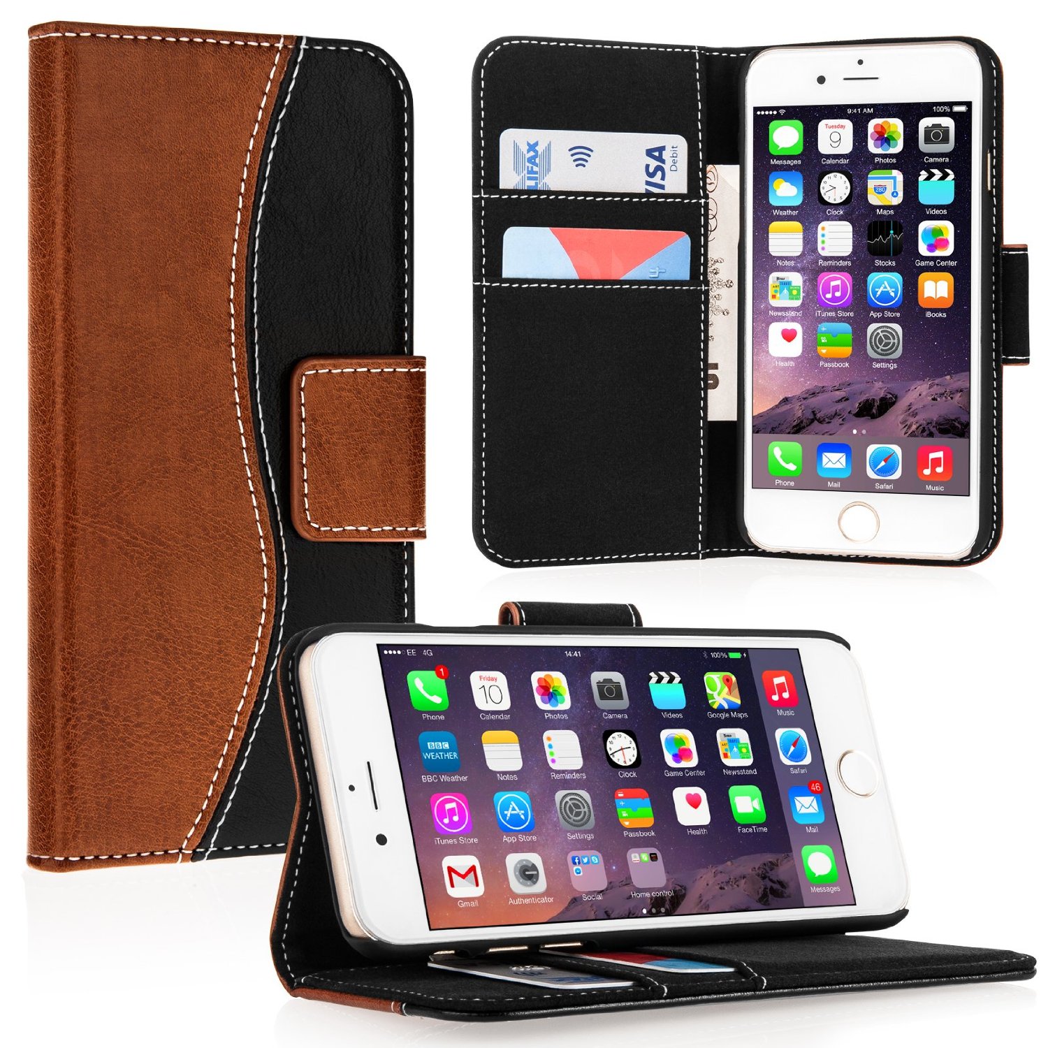 Caseflex Premium iPhone 6 and 6s Genuine Leather Stand Wallet - Black