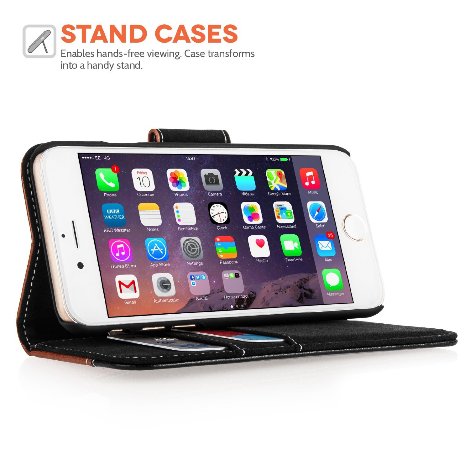 Caseflex Premium iPhone 6 and 6s Genuine Leather Stand Wallet - Black