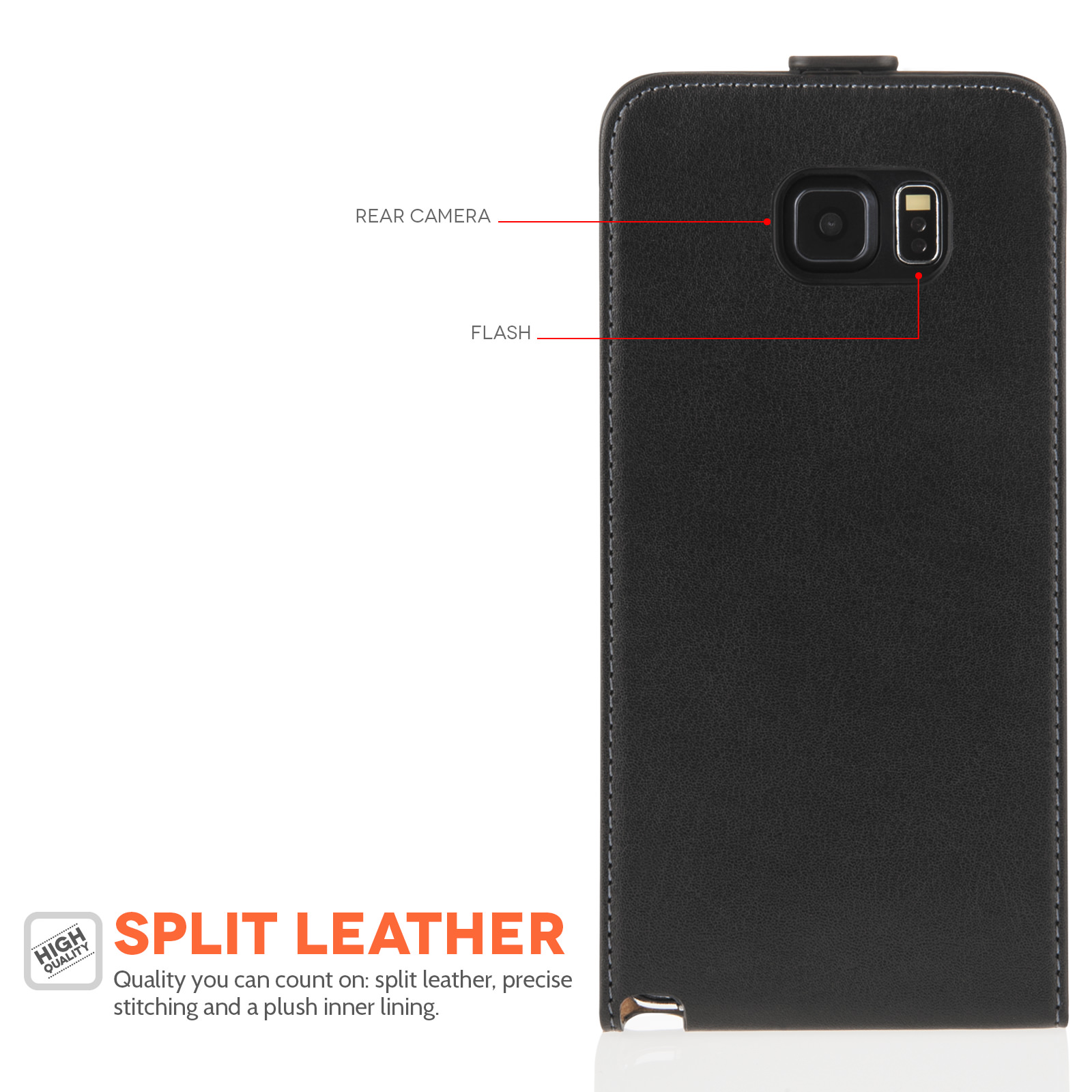 Caseflex Samsung Galaxy Note 5 Real Leather Flip Case - Black