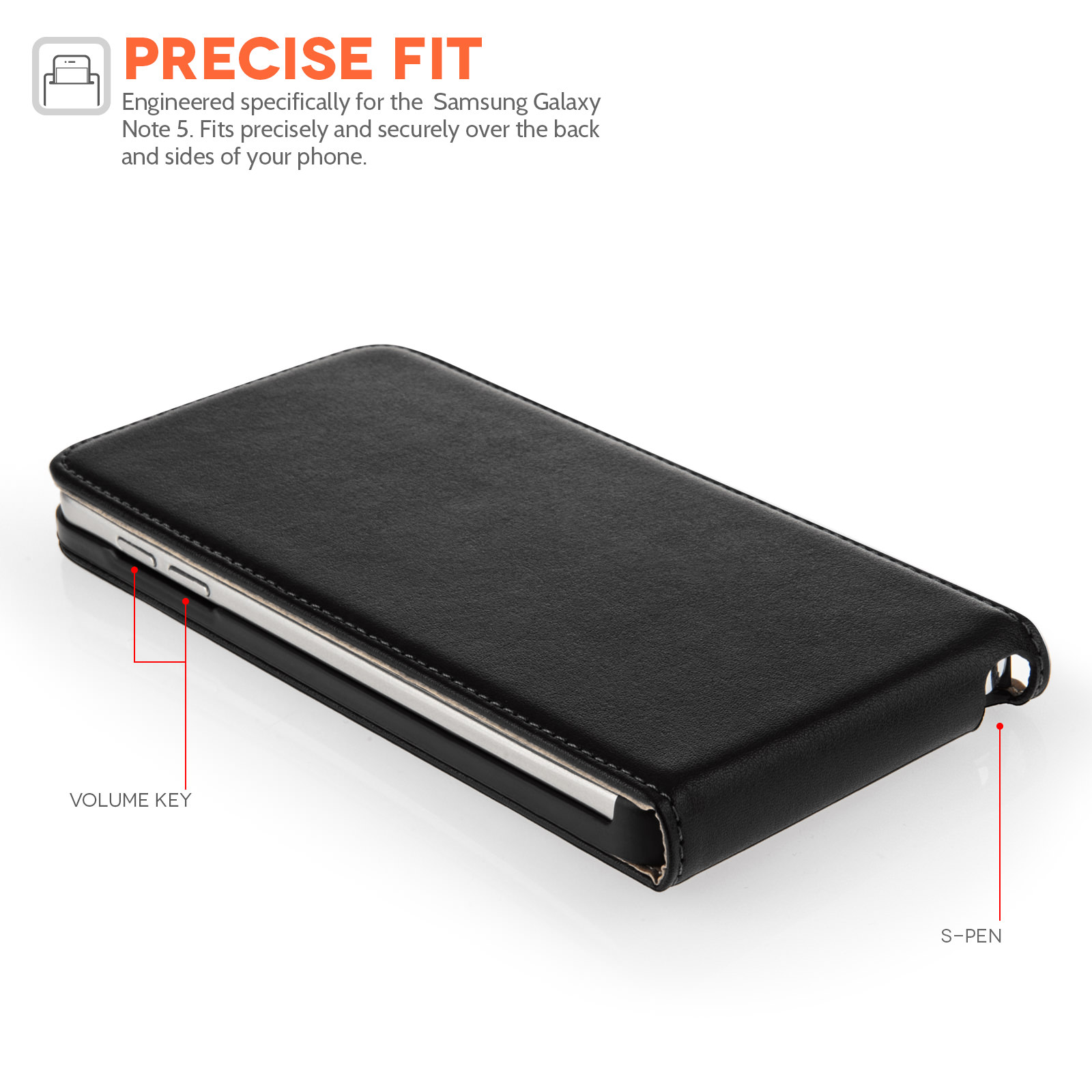 Caseflex Samsung Galaxy Note 5 Real Leather Flip Case - Black