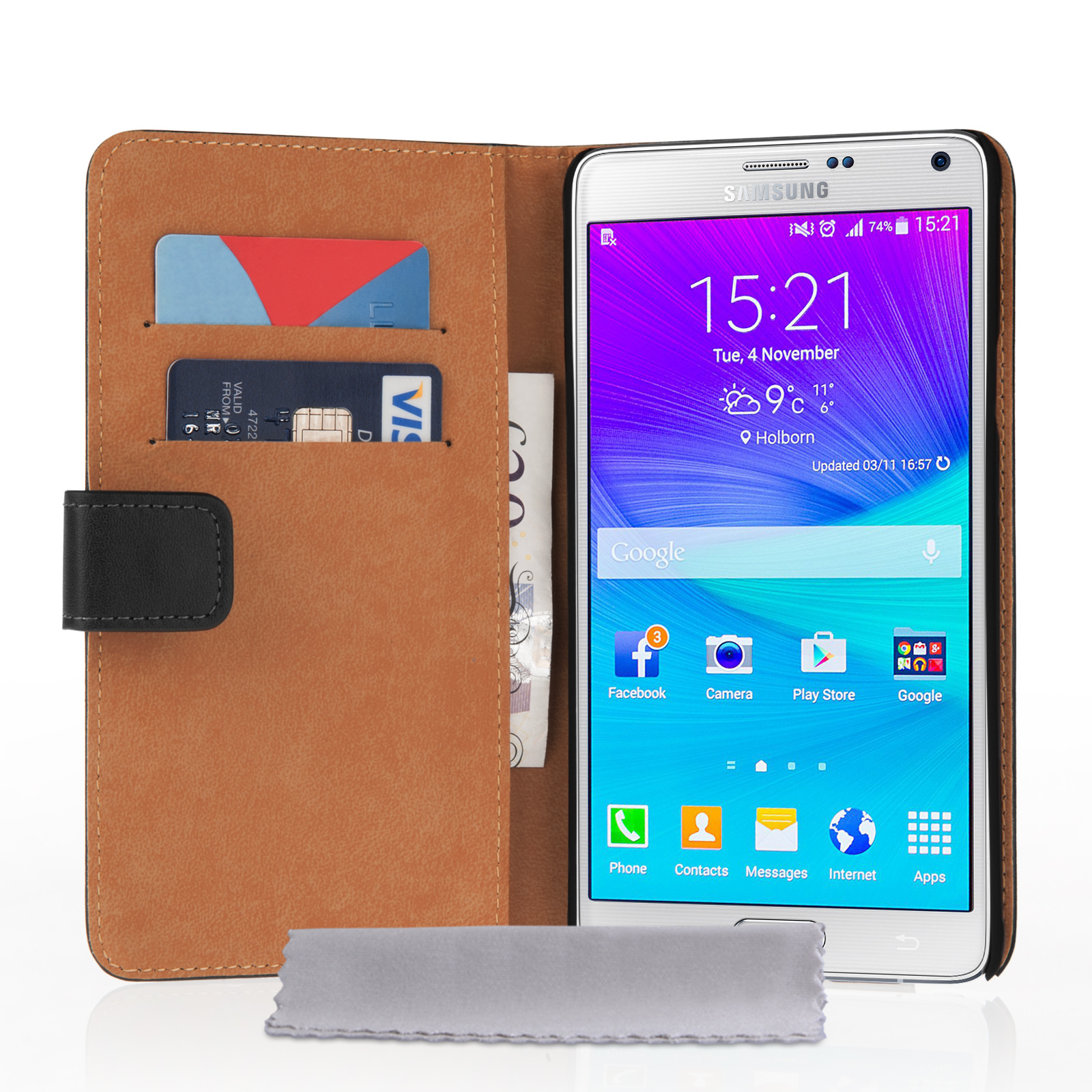 Caseflex Samsung Galaxy Note 5 Real Leather Wallet Case - Black