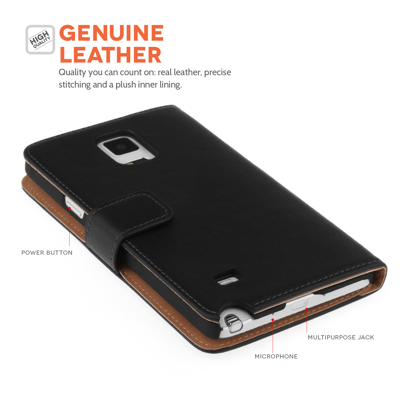 Caseflex Samsung Galaxy Note 5 Real Leather Wallet Case - Black