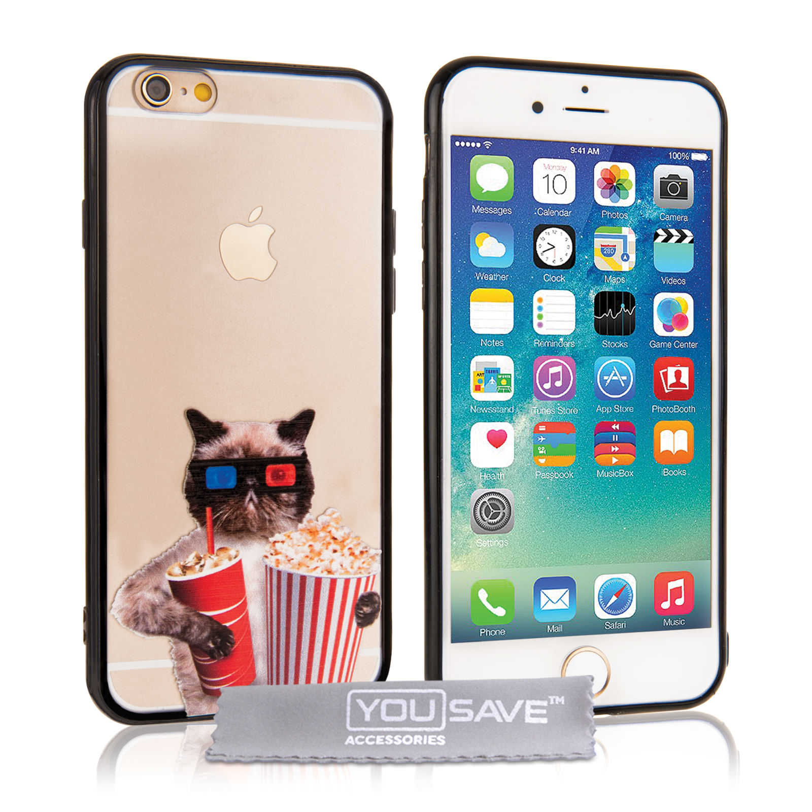 Yousave Accessories iPhone 6 and 6s Fun Case - Popcorn Cat Design