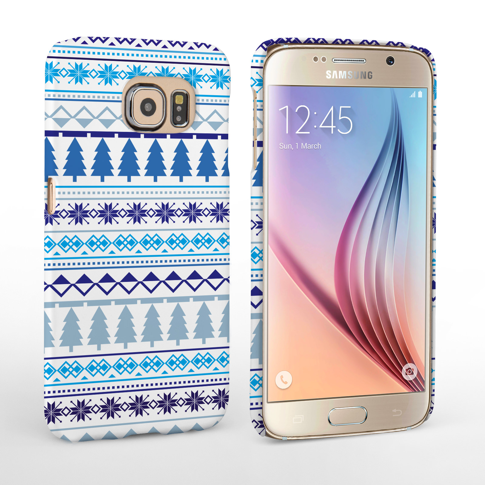 Caseflex Samsung Galaxy S6 Fairisle Christmas Tree Hard  - White / Blue