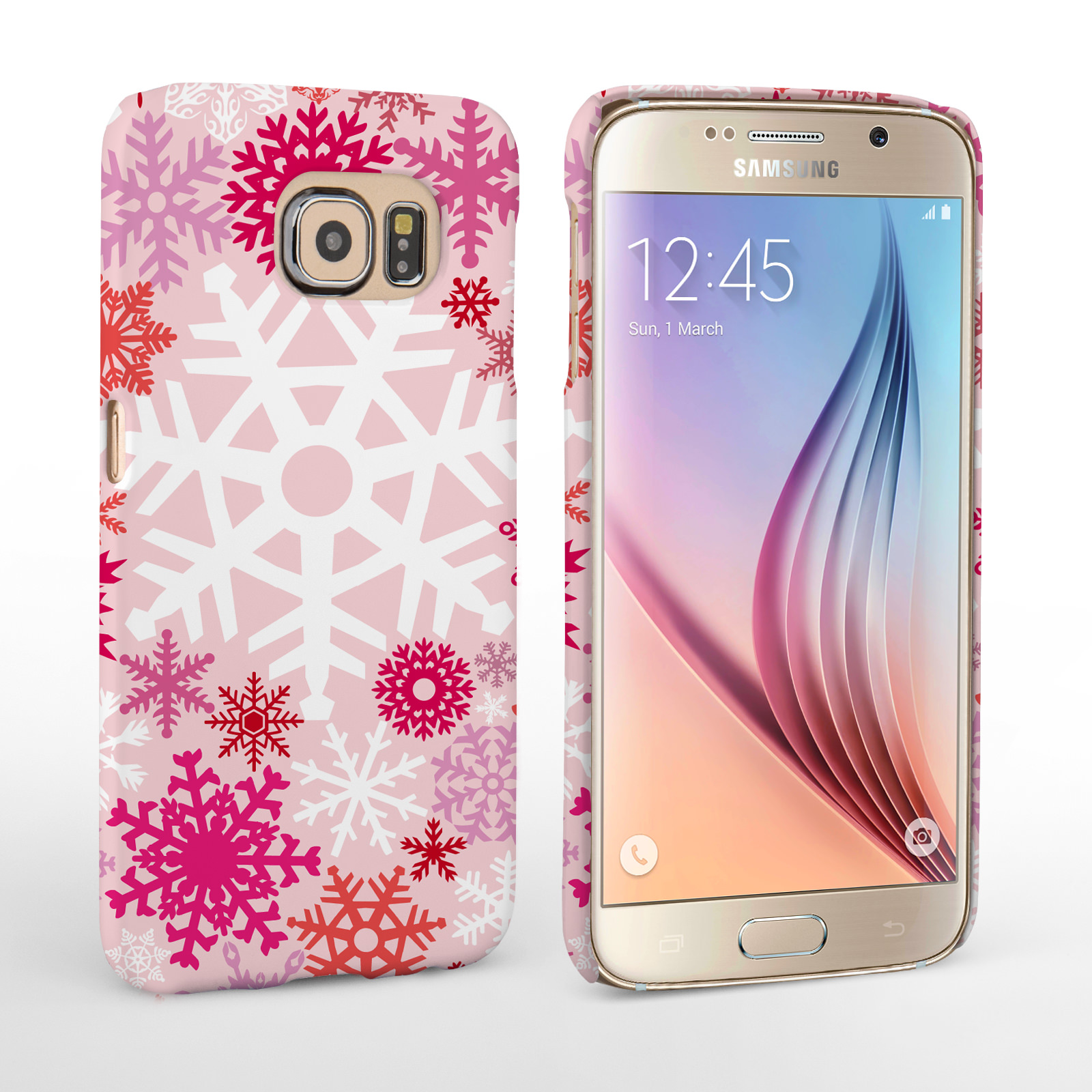 Caseflex Samsung Galaxy S6 Winter Christmas Snowflake Hard Case - Red / Pink