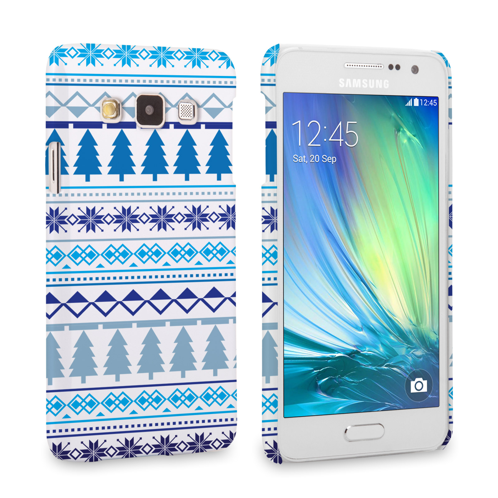 Caseflex Samsung Galaxy A3 Fairisle Christmas Tree Hard  - White / Blue