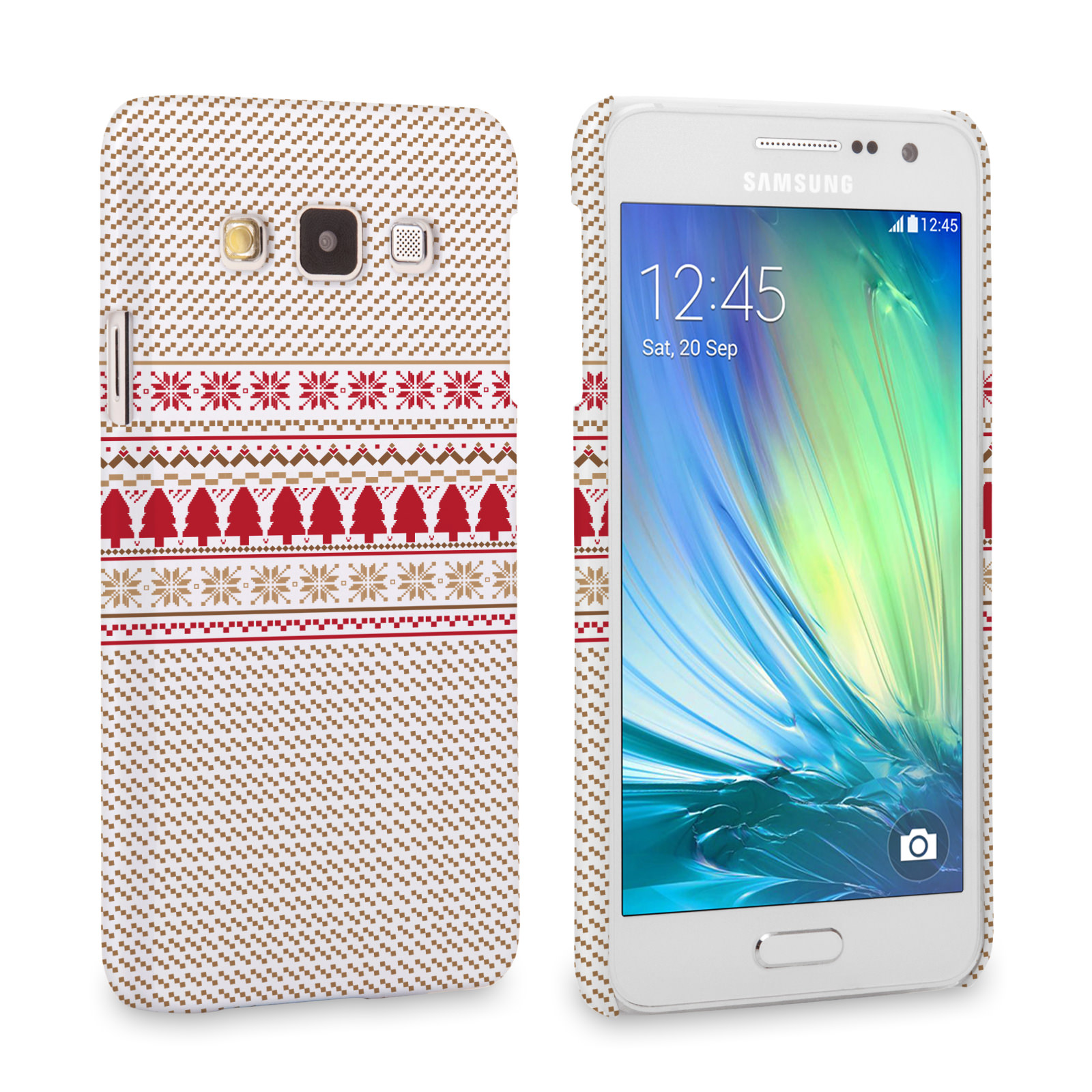 Caseflex Samsung Galaxy A3 Christmas Knitted Snowflake Jumper Hard Case - Brown / Red / White